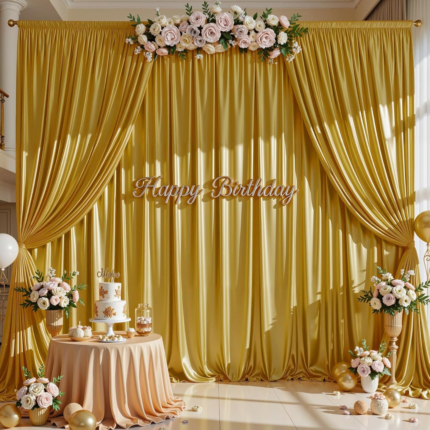 Dark Gold Glitter Backdrop Curtain for Parties Wedding,10Ft x 10Ft Satin Shimmer Photo Backdrop,Non-Wrinkle Sparkle Drapes for Backdrop,Back Drop for Photography, Birthdays,Weddings,Prom