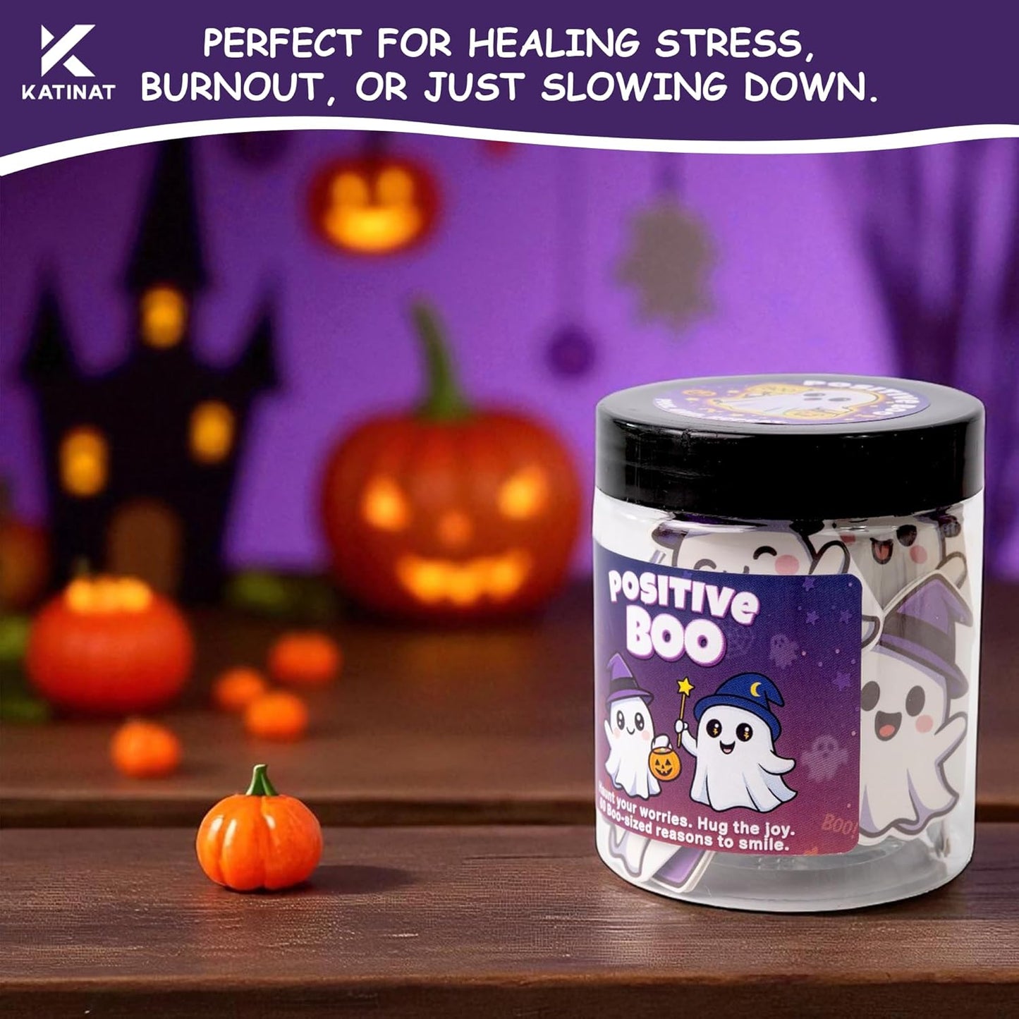 Positive Ghost Affirmation Jar – Emotional Support Ghosts Jar, Boo Basket Stuffers for Women, Teens, Funny Halloween Gifts for Women, Kids, Teens, – Cute Halloween Basket Stuffers Ideas