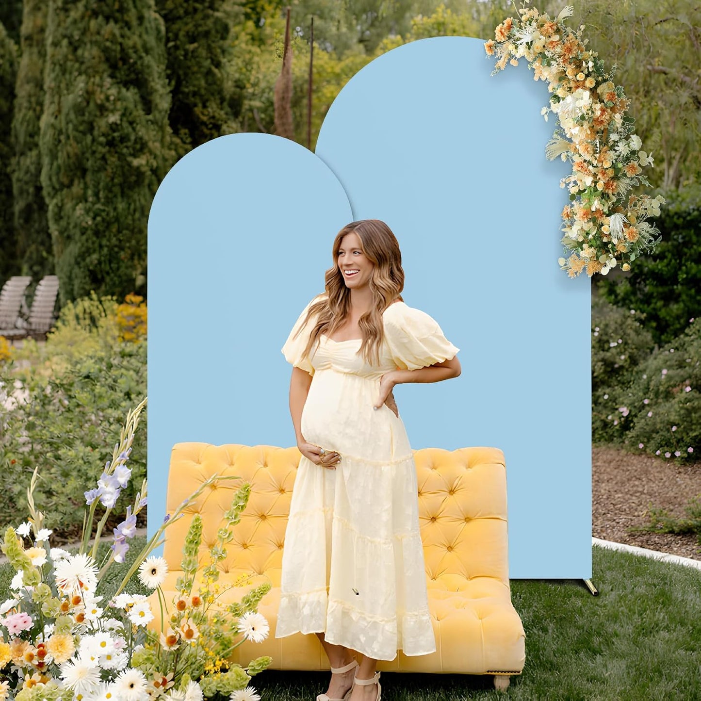 Set of 2 Arch Backdrop Cover High Elastic Wrinkle-Resistant Arch Cover Spandex Fabric Thick Opaque Round Top Chiara Backdrop for Wedding Birthday Baby Shower Garden 6FT, 7.2FT, Dusty Blue