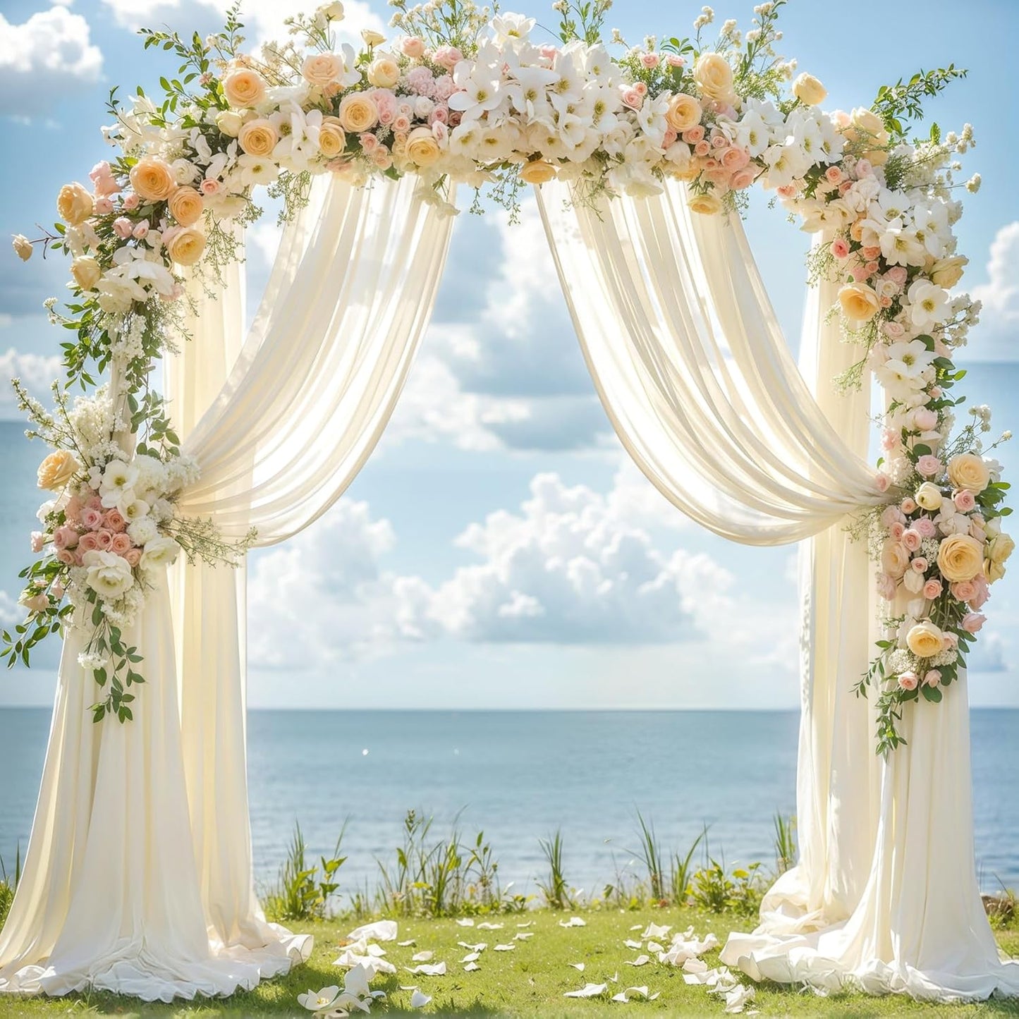 Wedding Arch Draping Fabric, 1 Panel 28" x 19Ft Ivory Arch Drapes Sheer Backdrop Curtain for Wedding Ceremony Party Ceiling Decor