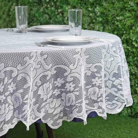 Tableclothsfactory 70" Premium Lace White Round Tablecloth for Banquet Party Wedding Event Home Decoration