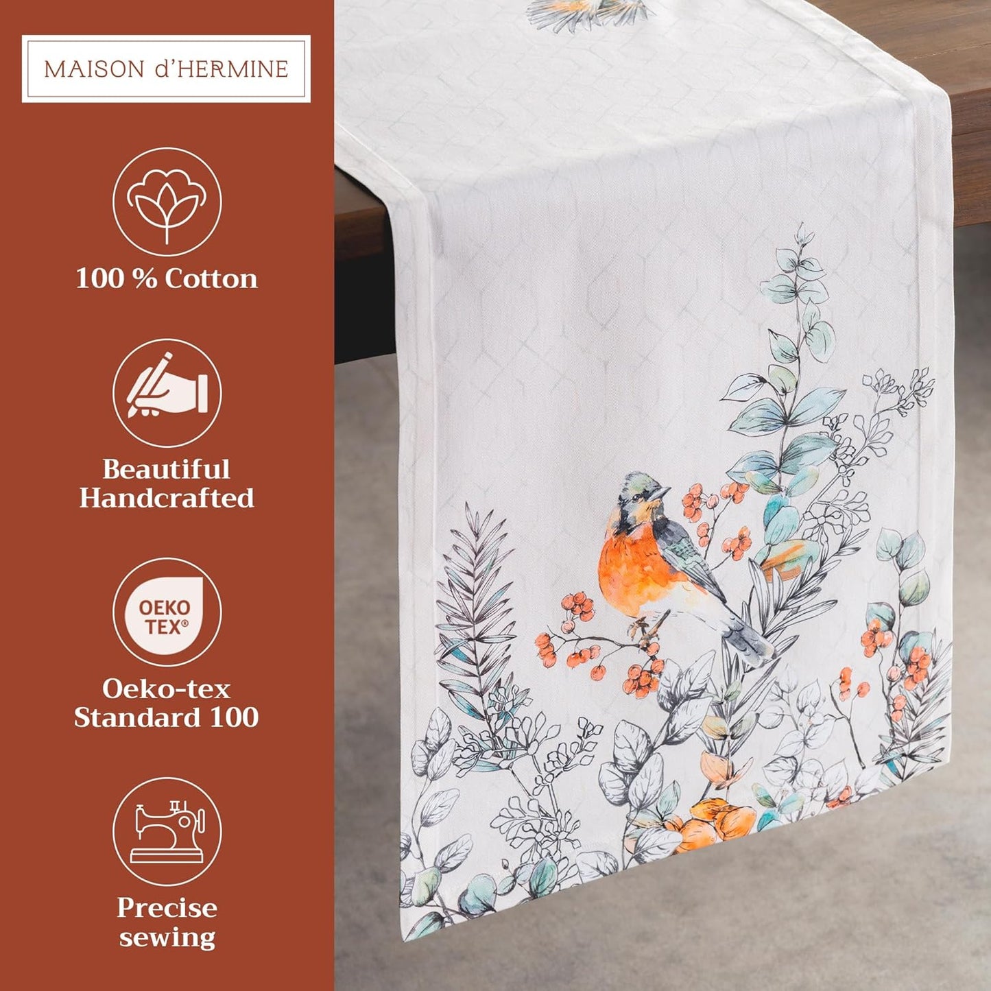 Maison d' Hermine Table Runner 100% Cotton Single Layer Table Runners 72 inches Long for Thanksgiving Christmas Decorations Home Kitchen Dining Party Wedding (Whitish Shabby Chique, 14.5" x 72")