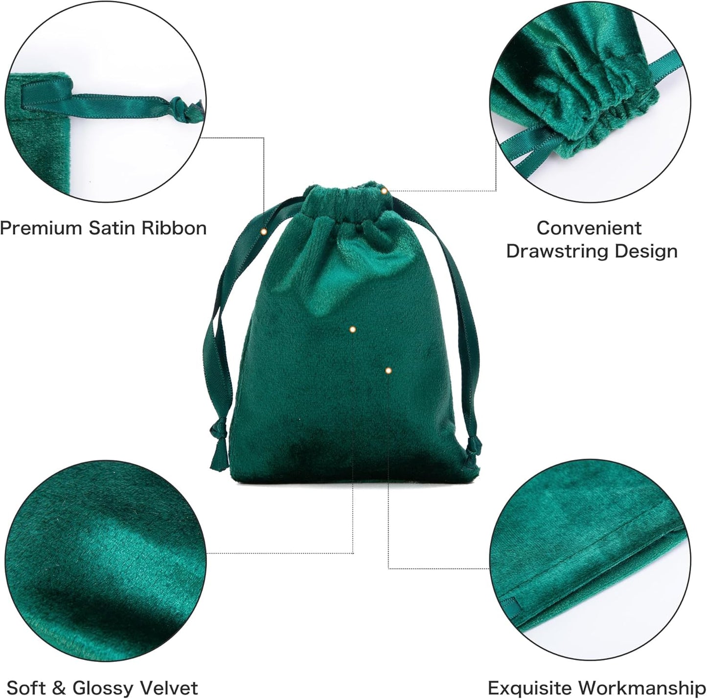 QIANF 12pcs Hunter Green Velvet Drawstring Bags 4x6 inches Velvet Cloth Small Gift Bags Jewelry Pouches for Storage Wedding Party Favor Christmas