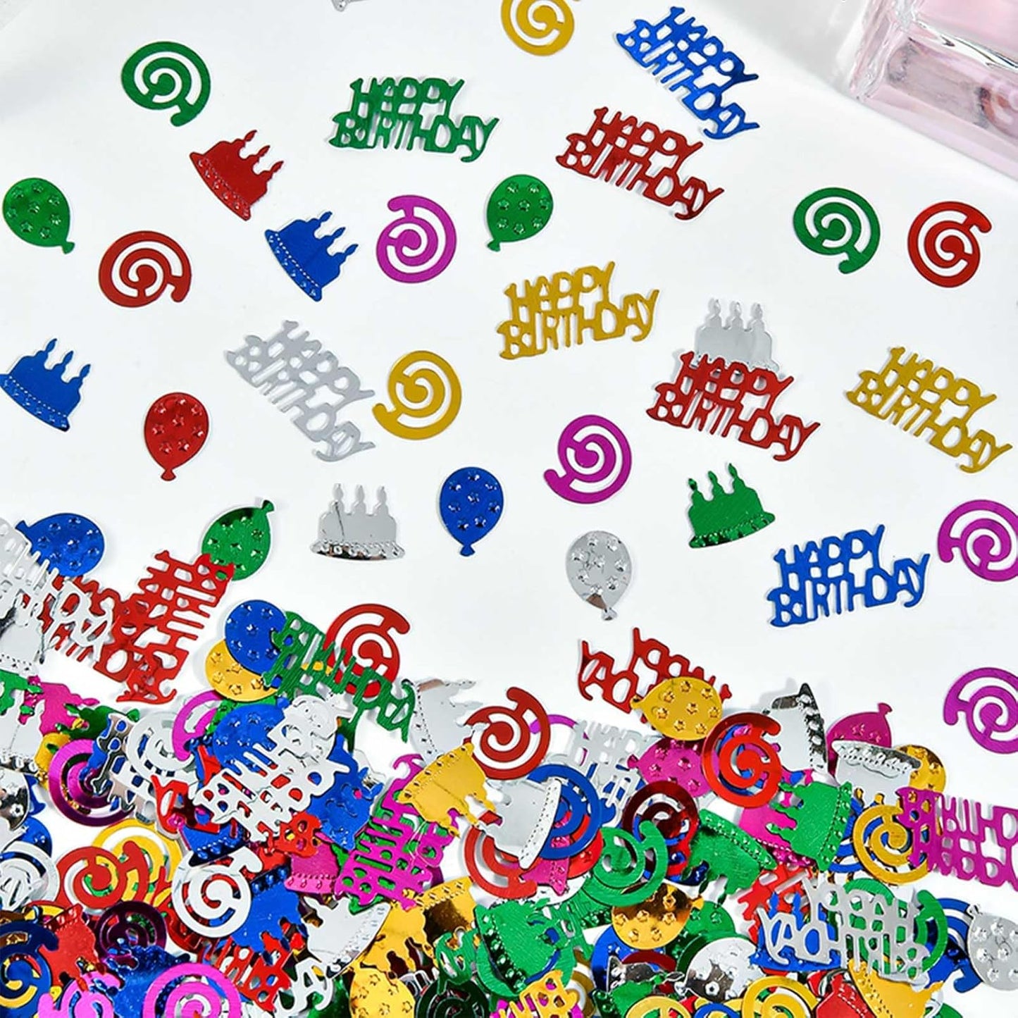 VHUWE Happy Birthday Confetti, 1.6 oz Multicolor Cake Balloon Swirl Confetti for Happy Birthday Party Decorations Boys Girls Kids 1st Birthday Table Decorations | Colorful
