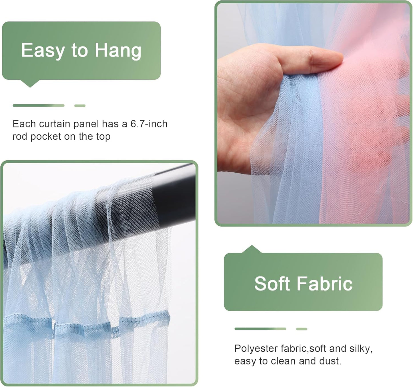 Tulle Backdrop Curtain with Lights String 10FT X 8FT Pink and Blue Sheer Tulle Backdrop Curtains for Wedding Birthday Party Reception Photo Booth Background Decorations (2 Panels 5x8FT)