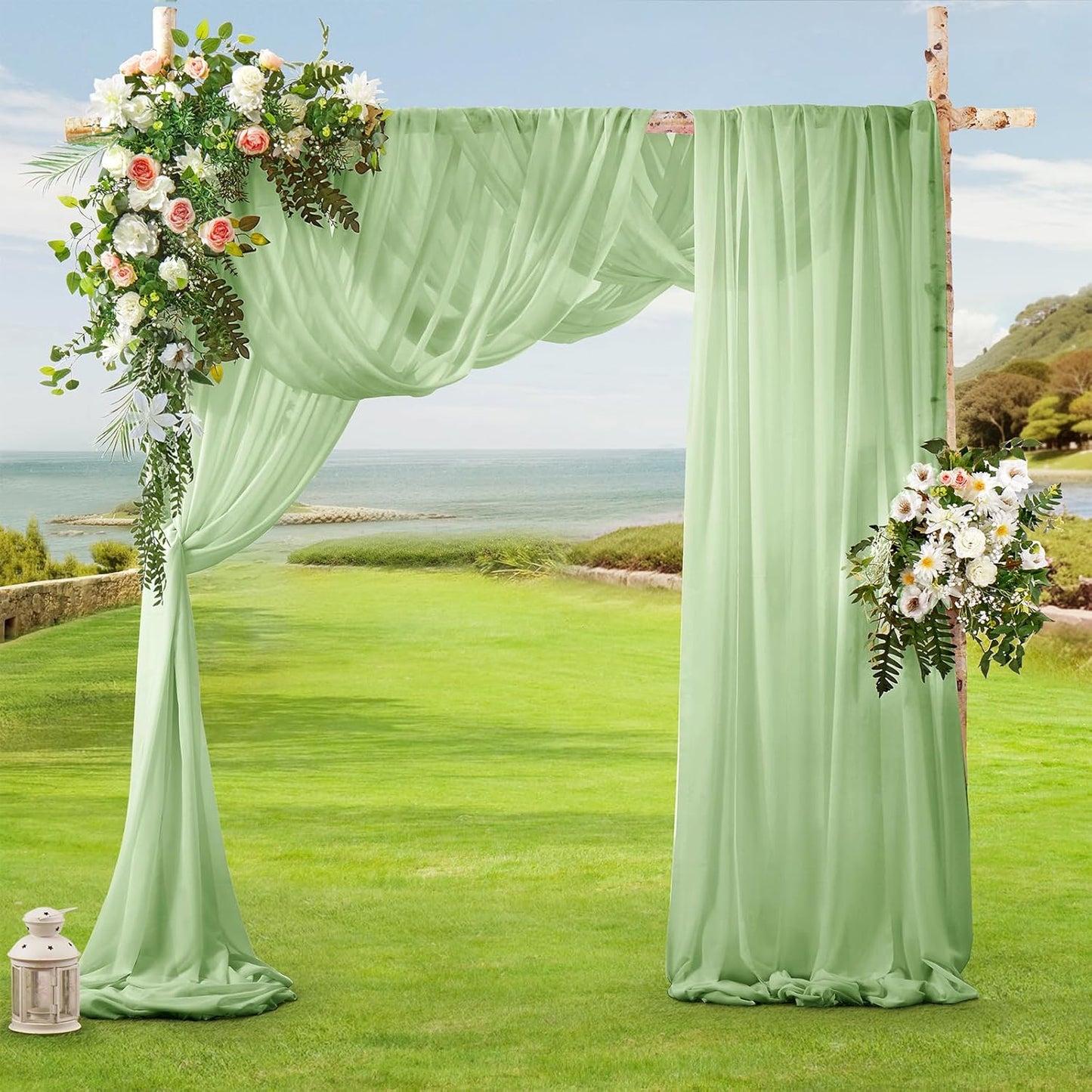 SiinvdaBZX 2 Panels Wedding Arch Draping Fabric 30" x 20Ft Sage Green Sheer Chiffon Fabric Outdoor Extra Long Decorative Drapery Fabric for Party Ceremony Ceiling Curtain Backdrop