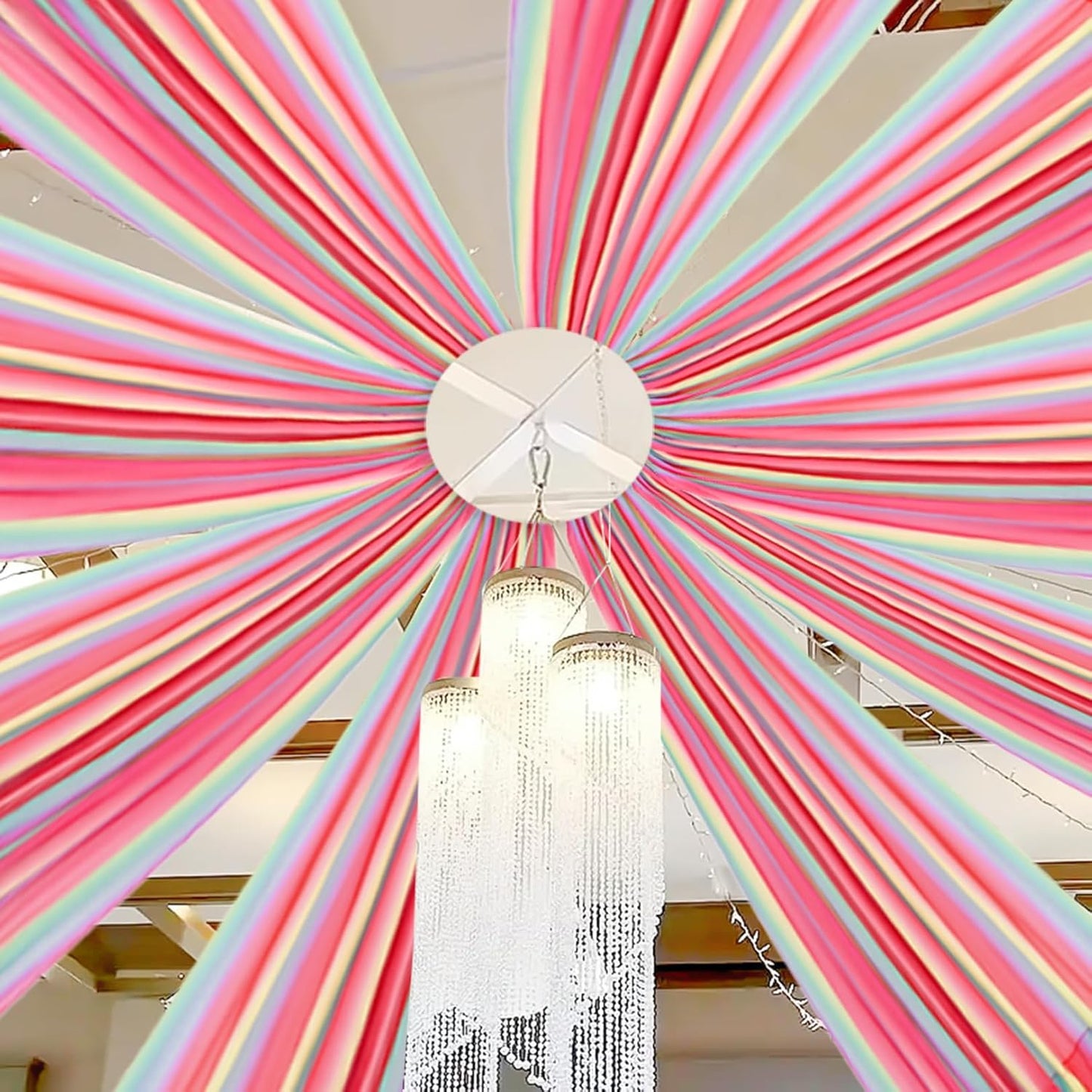 DUOBAO Rainbow Chiffon Ceiling Drapes 59''x20FT 6 Panels Sheer Arch Draping Fabric for Event Party Supplie, Baby Shower Photo Booth Background Supplies, Colorful Backdrop