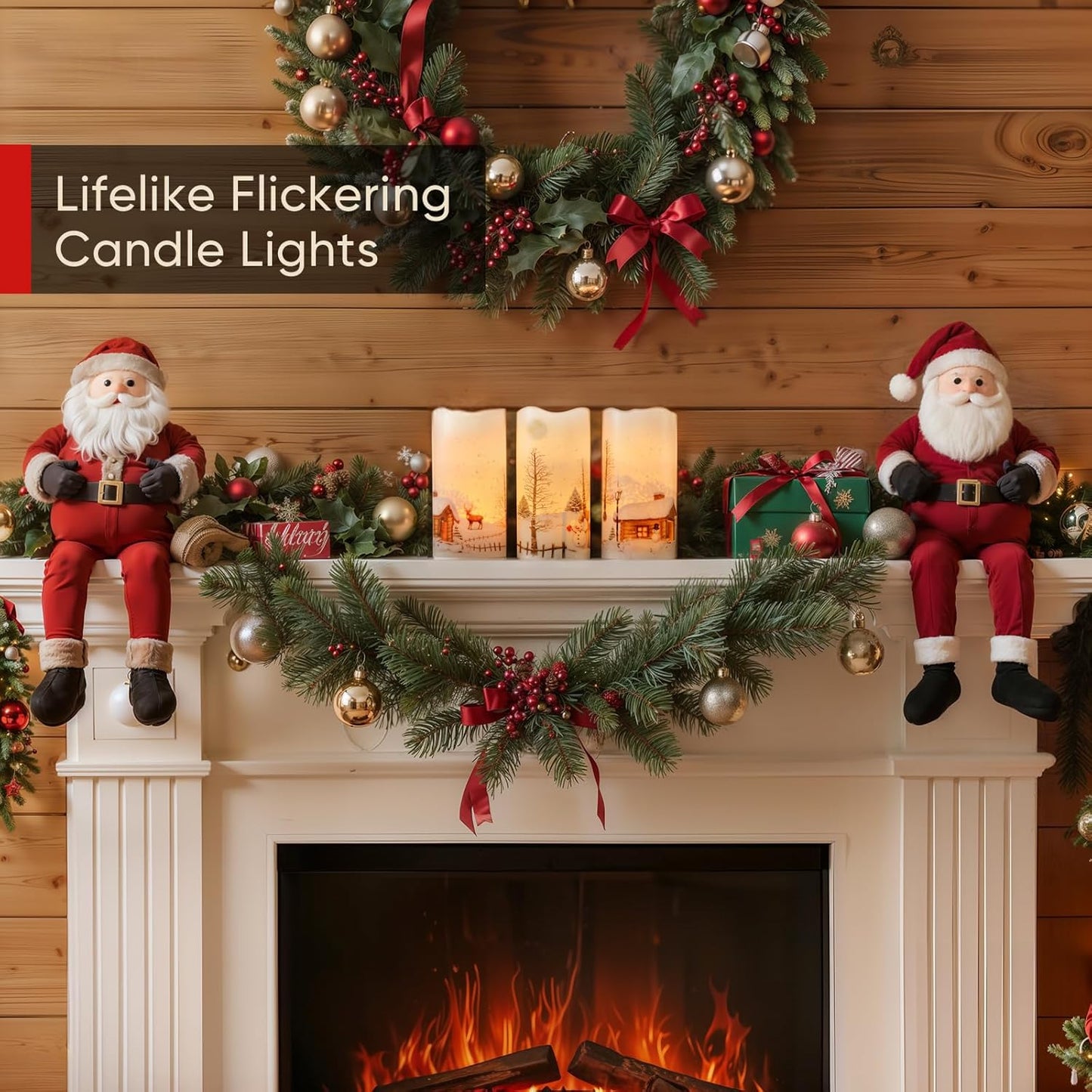 Homemory Christmas Flameless Candles Battery Operated with Snowman, Remote Control and Timers, Real Wax LED Pillar Candles for Rustic Country Home Farmhouse Cabin Decor, Set of 3, 3”x 6”