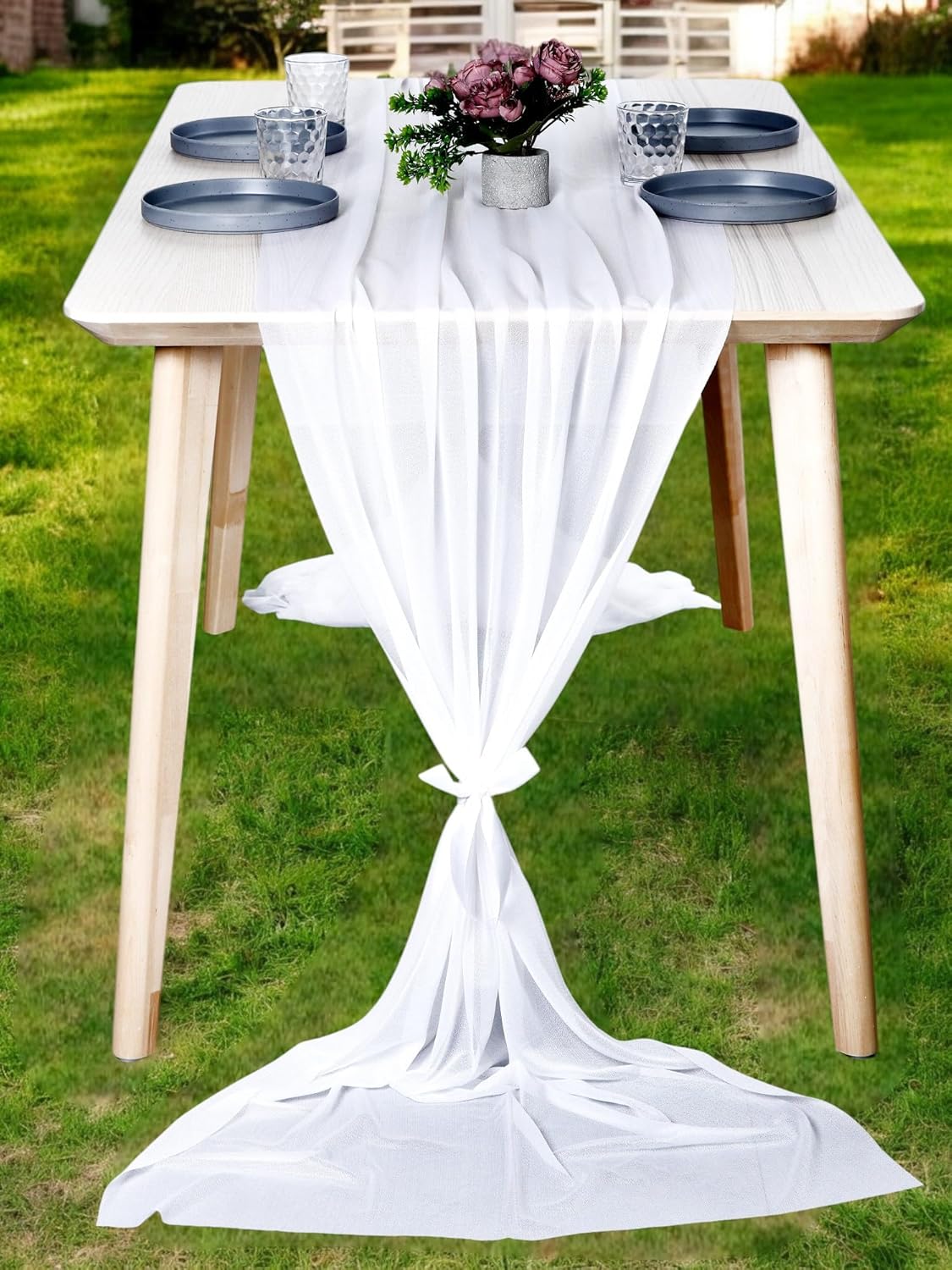 MDS Halloween Chiffon Table Runner - 15 Pack, 29 x 170 Inches, 14ft Each - Sheer Spooky Table Runners for Haunted House Parties, Trick-or-Treat Tables, Witchy Décor, Wedding & Events - White