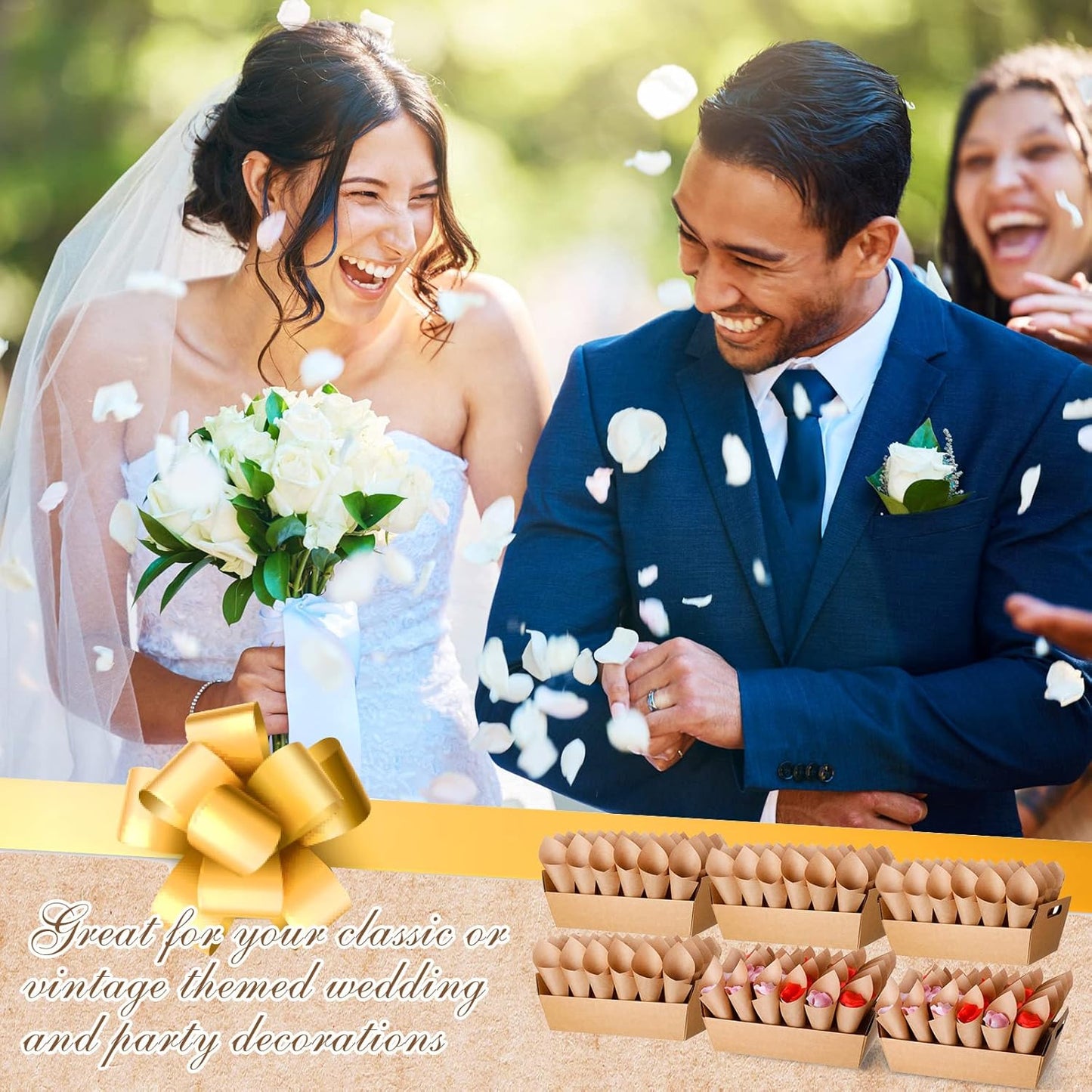 6 Set Wedding Confetti Cone Holder Box Each Includes 30 Pieces of Cone Papers and 30 Holes for 30 Confetti Cones Box Party Confetti Cone Kraft Stand Tray Box for Wedding Party Candy Flower