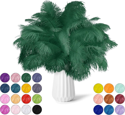 NEWONG 30pcs Dark Green Ostrich Feathers Natural Bulk 11-14inch(28-35cm) Vase Craft Wedding Home Party Centerpieces Christmas Day Decoration