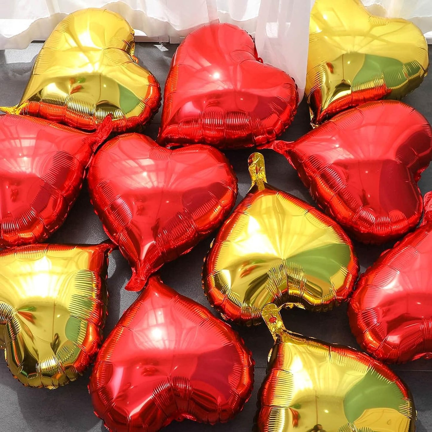 10Pcs Gold Foil Heart Shaped Balloons 18 Inch Mylar for Baby Shower, Wedding, Valentine Decorations - Love Party Decor