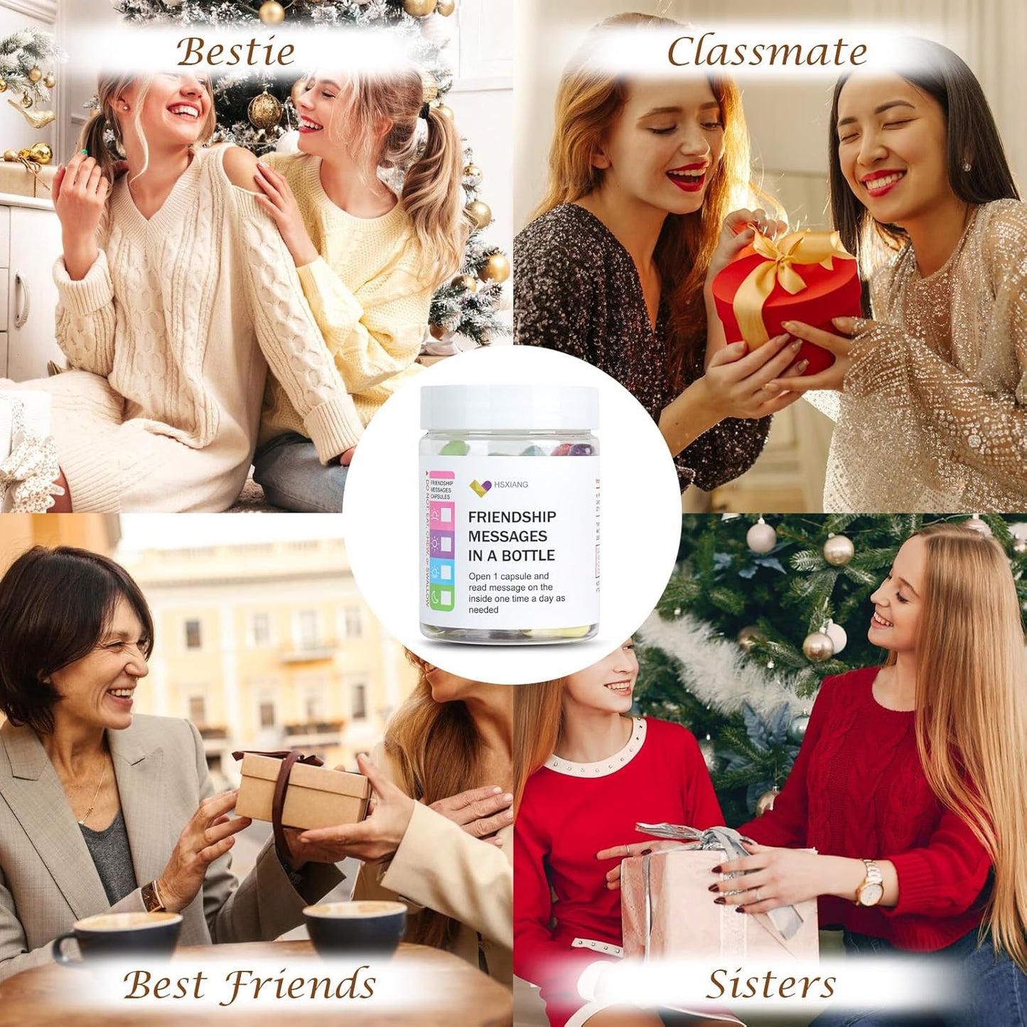 Friendship Messages in a Bottle（5oz）,Friendship Gifts for Your Bestfriend,Women,BFF, Sister, 50PCS Pre-Written Capsule Letters Gifts for Valentine’s Day,Birthday,Thanksgiving, Chrismas Day.