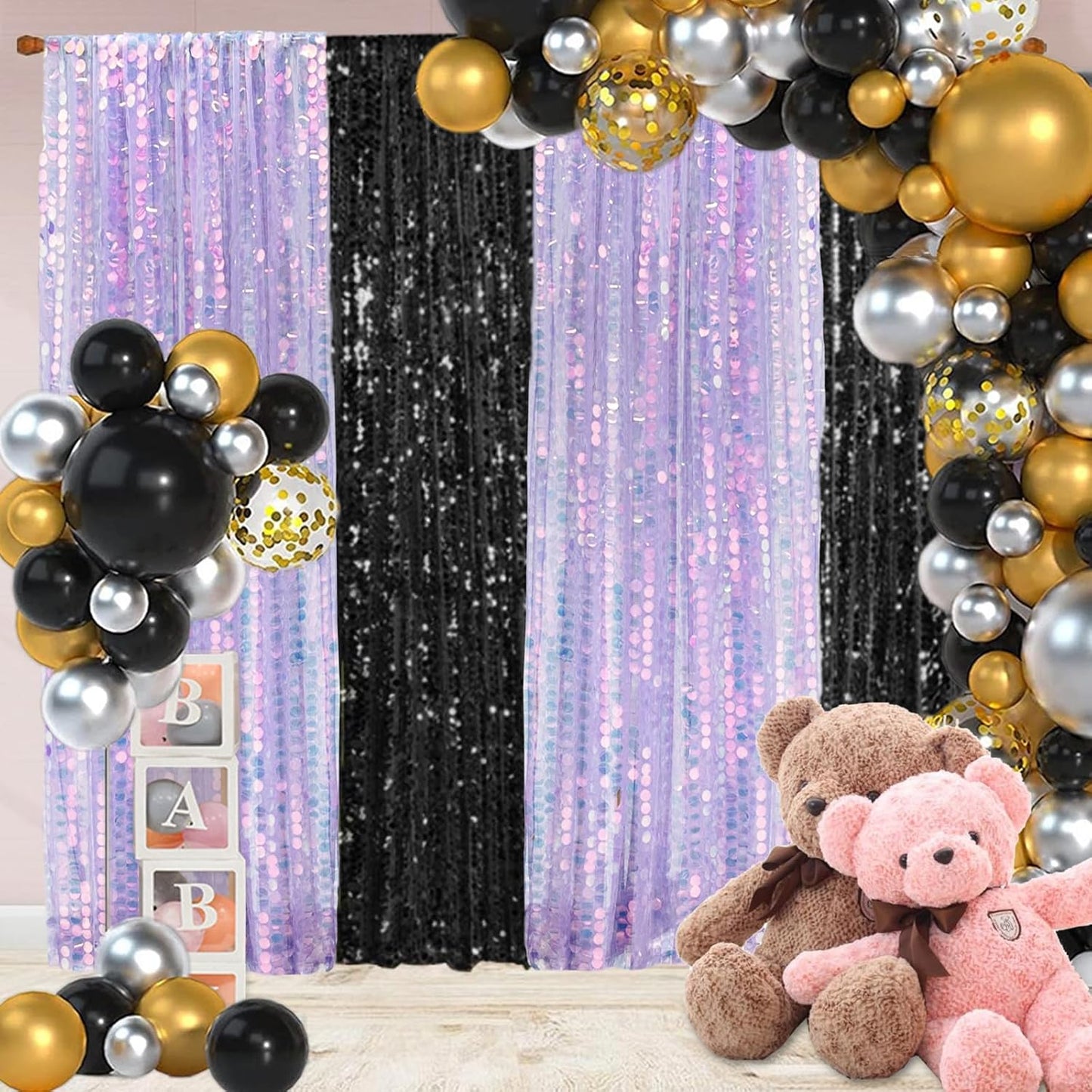 9X9FT Sequin Backdrop Curtains,2 Panels Shimmer Sequin Fabric Photography,Glitter Photo Booth Backdrops Drapes for Christmas Mermaid Party Birthday Cake Table Background Decor-Mermaid Purple