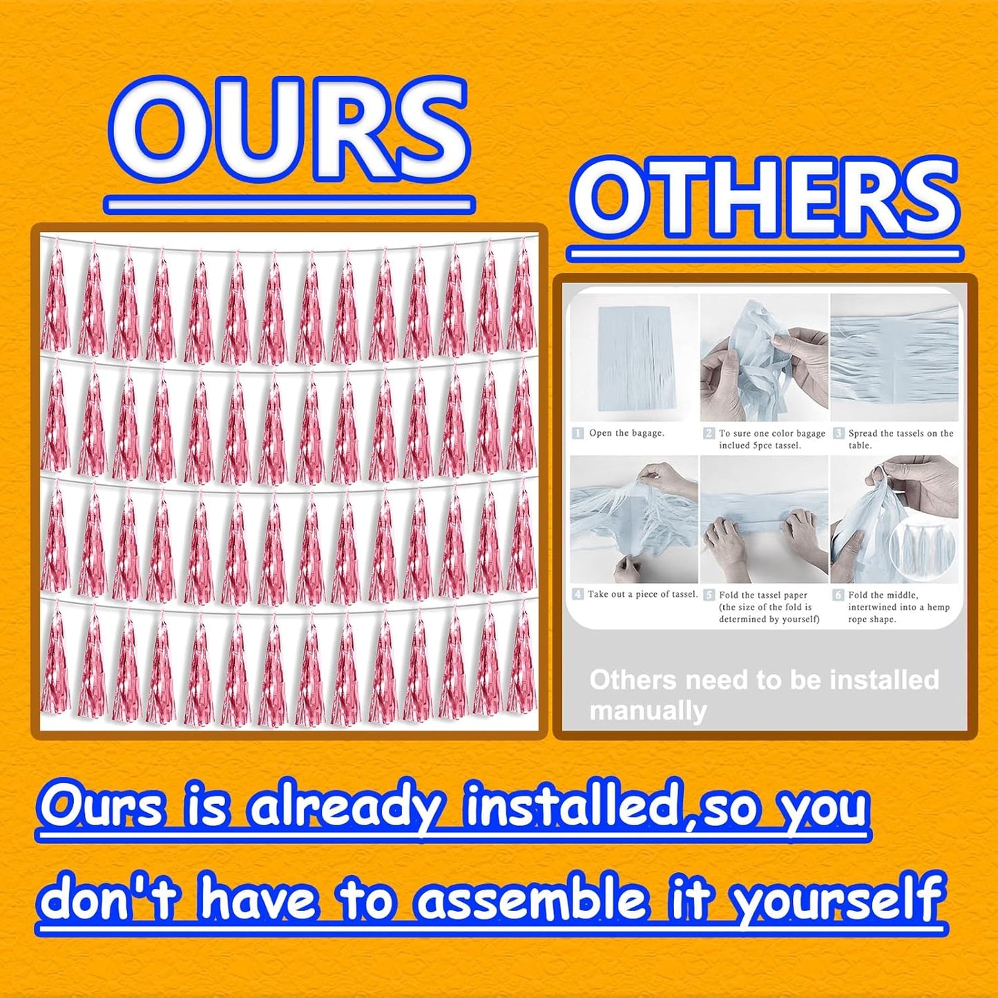 4P Pink Foil Fringe Tassel Banner Garland Metallic Tinsel Streamers Wall Hanging Curtain Backdrop Banner for Parade Floats, 2024 Graduation Decorations, Wedding Party Decoration