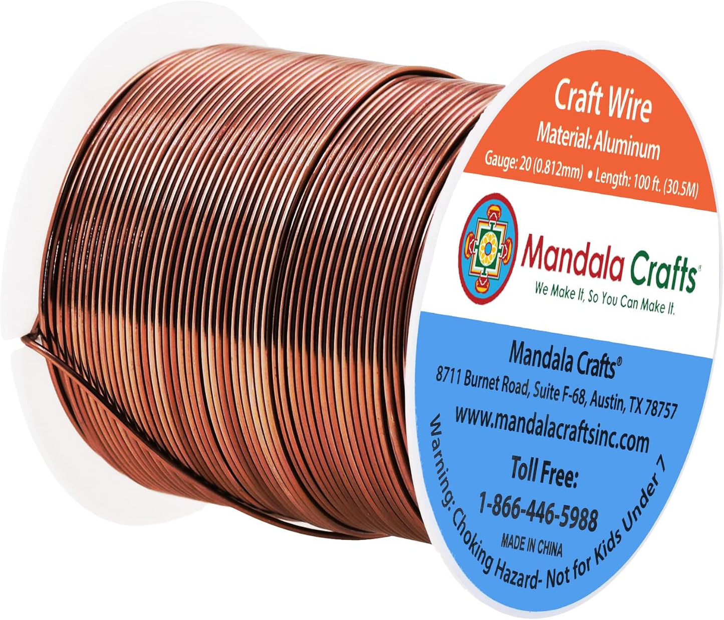 Mandala Crafts 20 Gauge Anodized Aluminum Craft Wire for Jewelry Making - 100 FT Colored Flexible Brown Wire - Bendable for Bonsai Armature Crafting Sculpting