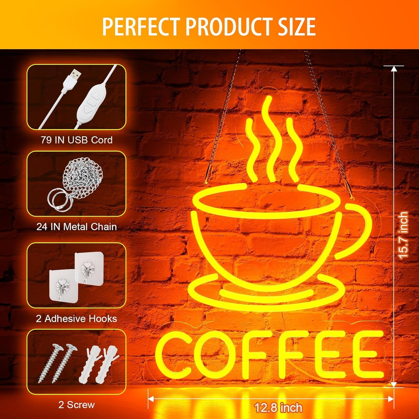 Coffee Neon Sign for Wall Decor, Dimmable USB Powered Bright Led Signs for Business Acrylic LED Neon Coffee Light up Sign for Shop Station Art Decor Party Decorations (15.7 * 12.8inches)