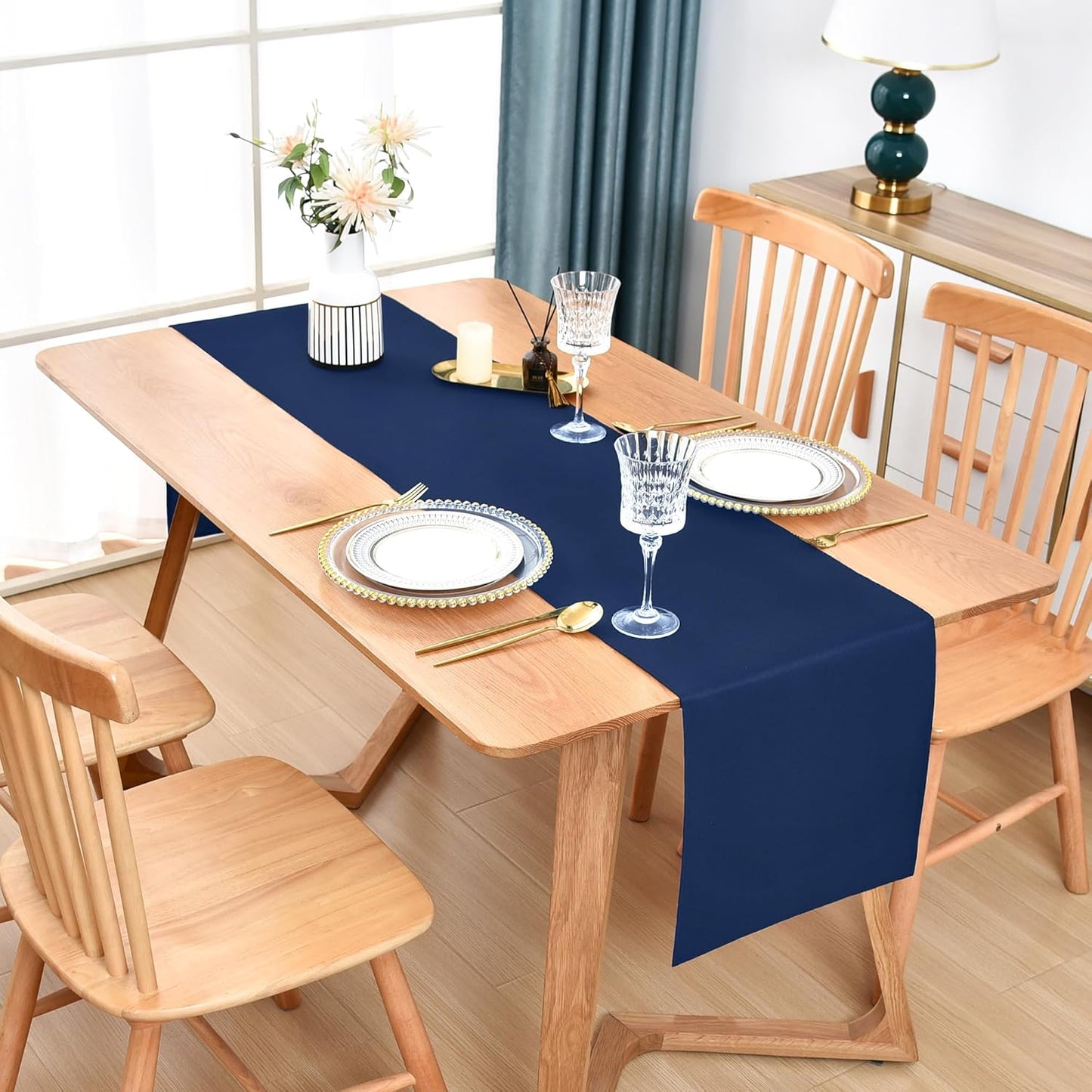 Farmhouse Navy Blue Table Runner Dining Table Runners 48 Inches Long Coffee Table Runner for Dresser Living Room Bedroom Holiday Party Banquet 12X48 Inch