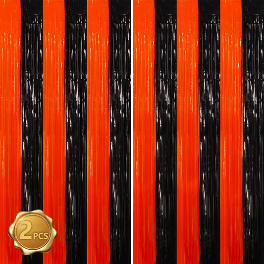 BEISHIDA Black Bronze Door Streamers Backdrop Foil Fringe Tinsel Party Streamers Curtains Photo Backdrop - 2Pcs for Birthday Graduation Halloween Party Decoations