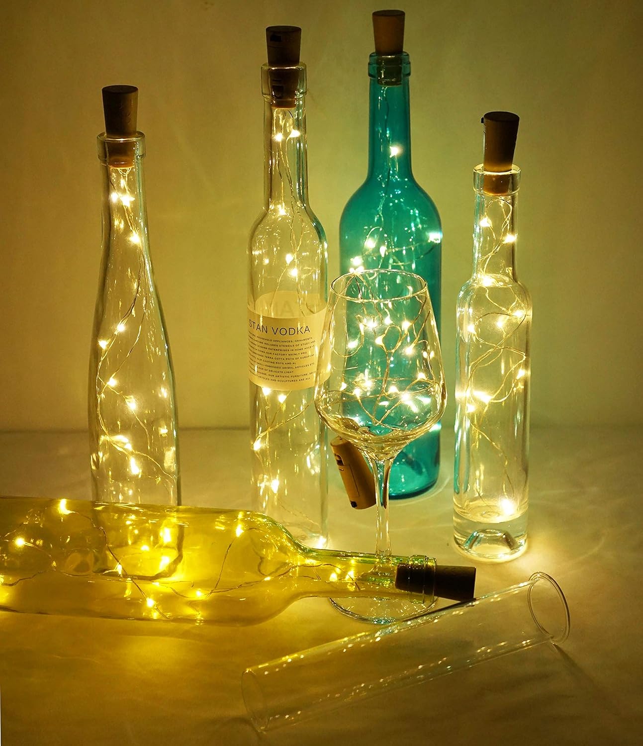 Wine Bottle Lights with Cork, Battery Operated 15 Pack 20 LED Cork Shape Silver Wire Fairy Mini String Lights(No Bottles) for DIY, Party, Decor, Christmas, Halloween,Wedding (15, Warm White)