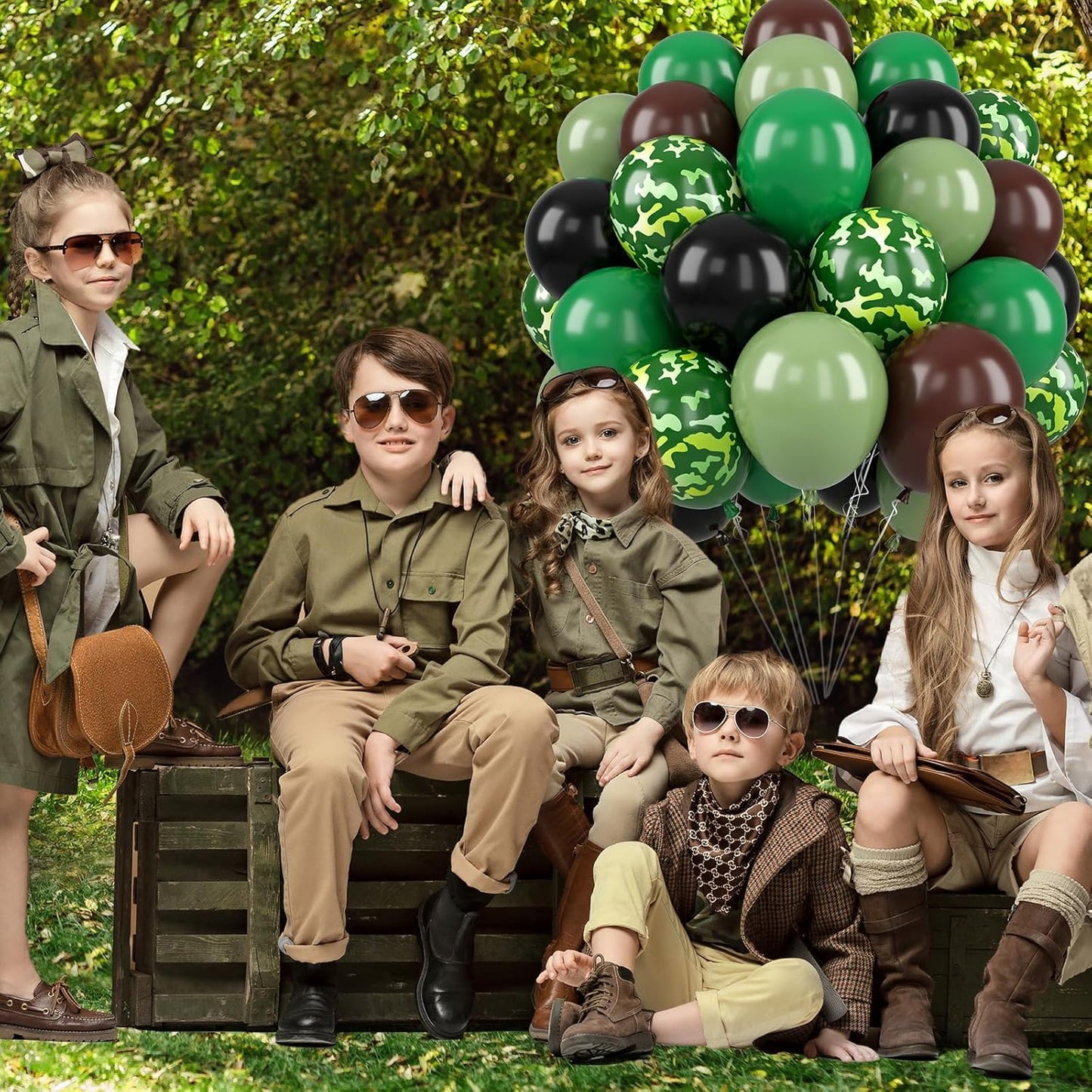 Paready Camo Balloons, 50 Pcs Green and Brown Balloons, Camouflage Army Balloon, 12 Inch Dark Sage Green Black Balloons Latex for Birthday Baby Shower Camping Woodland Hunting Jungle Party Decorations