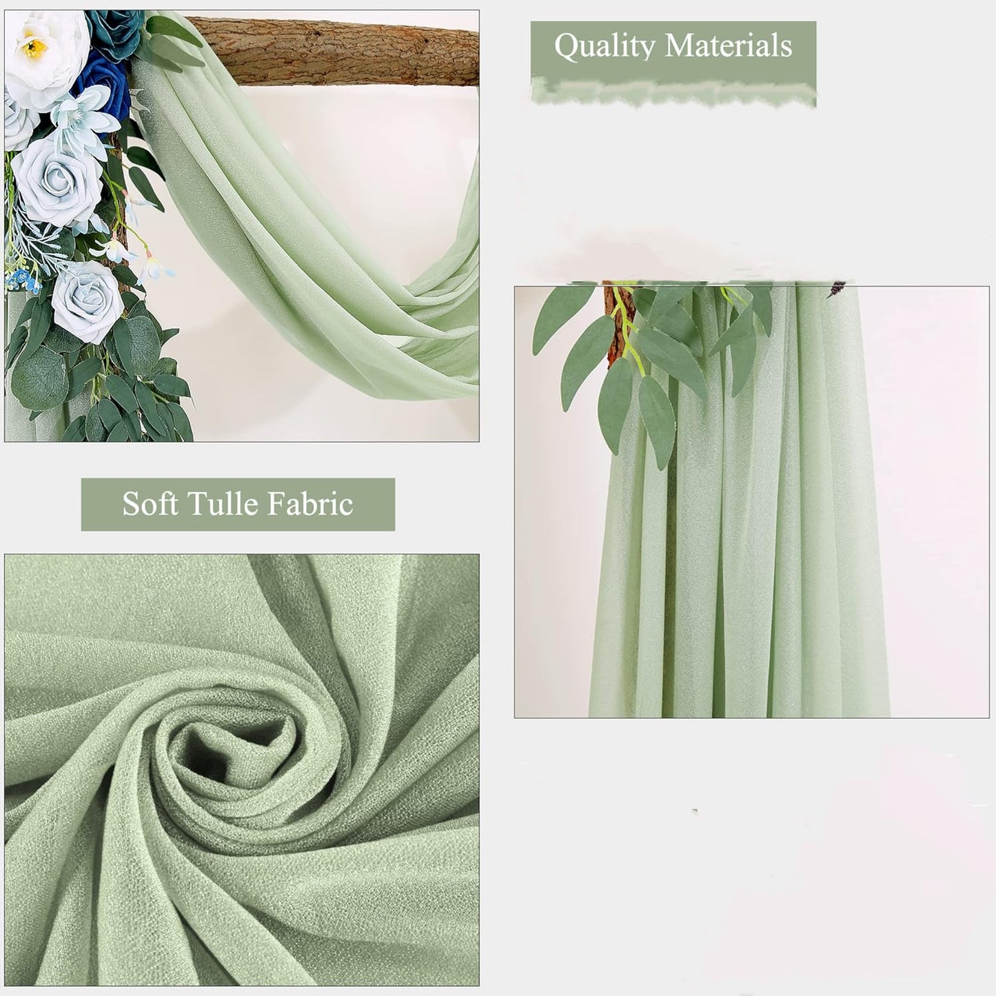 Sage Arch Drapes for Wedding Arch Draping Fabric Sheer Backdrop Curtain for Ceremony Bridal Party Decor 19Ft Length x 28" Width 6 Panels