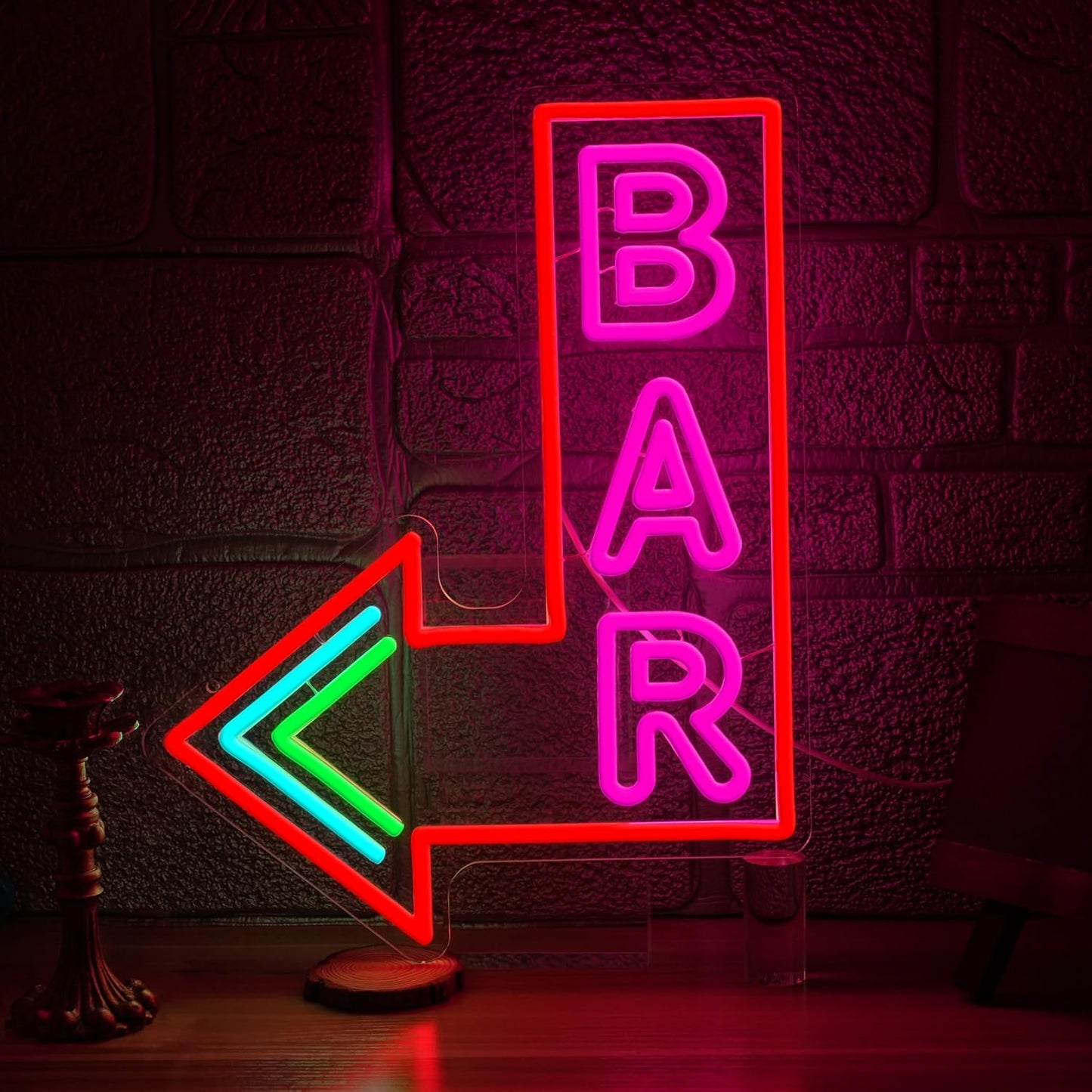 Bar Neon Sign with Dimmer switch, Colorful Bar Led Neon Light Pink Letter Light up Sign for Beer Pub Club Party Wall Decor(16.54 * 12.6In)
