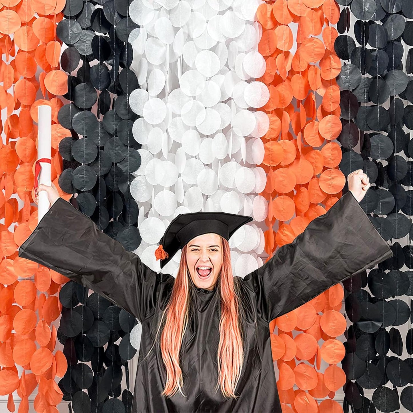192 Ft Orange Black White Party Decorations Polka Dots Garland Streamer Backdrop for Halloween Fall Autumn Graduation Birthday Baby Shower Wedding Engagement Bachelorette Bridal Shower Party Supplies
