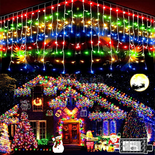 KNONEW 164FT 1600 LED Christmas Lights Outdoor Decoration Multicolor with 320 Drops, 8 Modes Timer Hanging Fairy String Lights Plug in Waterproof Indoor Decor for Holiday Wedding Party Window Garden