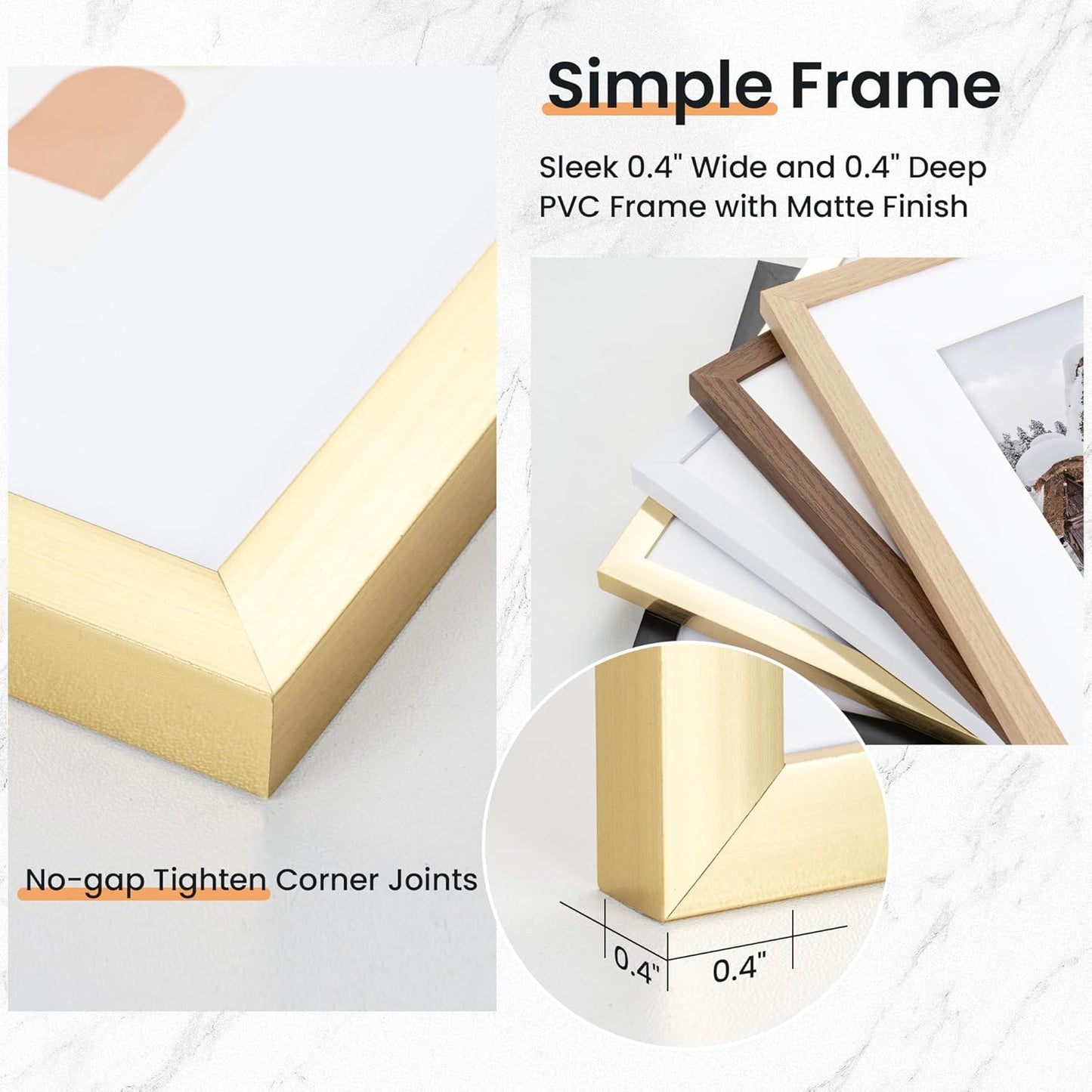 16x16 inch Picture Frame, 16x16 Photo Frames with 12x12 Removable Mat - High Definition Plexiglass - Vertical and Horizontal Display - Wall Hanging Frame - Gold, 5 Pack