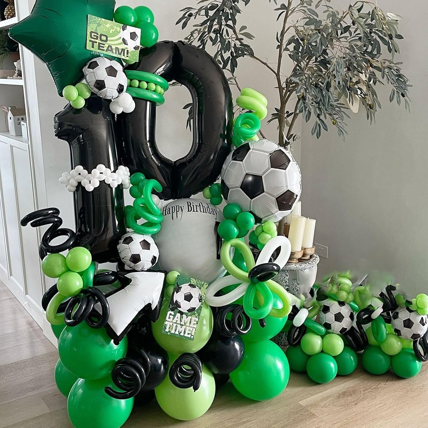 Metallic Chrome Soccer Balloons - 52 PCS 12 Inch Dark Green, Light Green, Black with Soccer Print, Confetti for Sports Theme Party Decorations