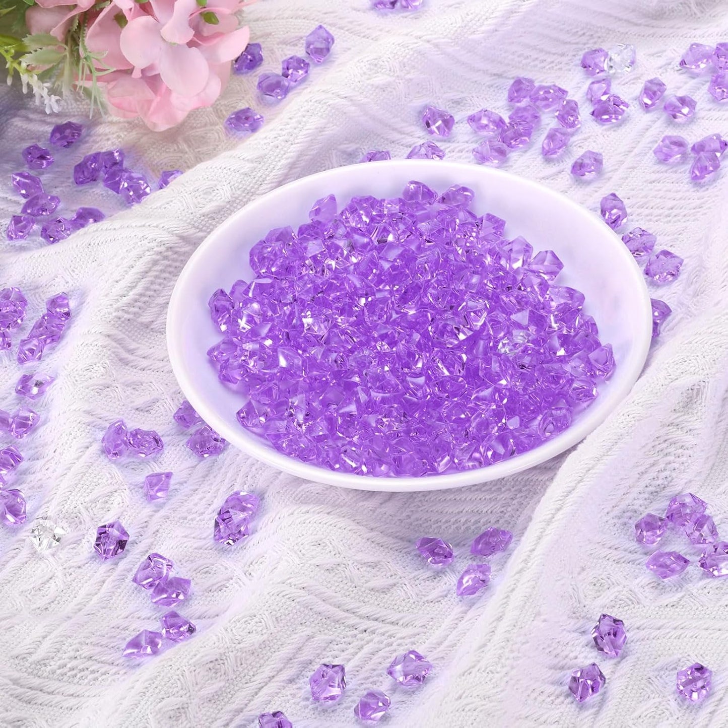 uxcell 1000pcs Fake Ice Rocks, Dazzling Clear Resin Crushed Ice Sparkling Fake Diamonds Gem Stones for Vases Fillers Table Scatter, Theme Party Favors, Purple
