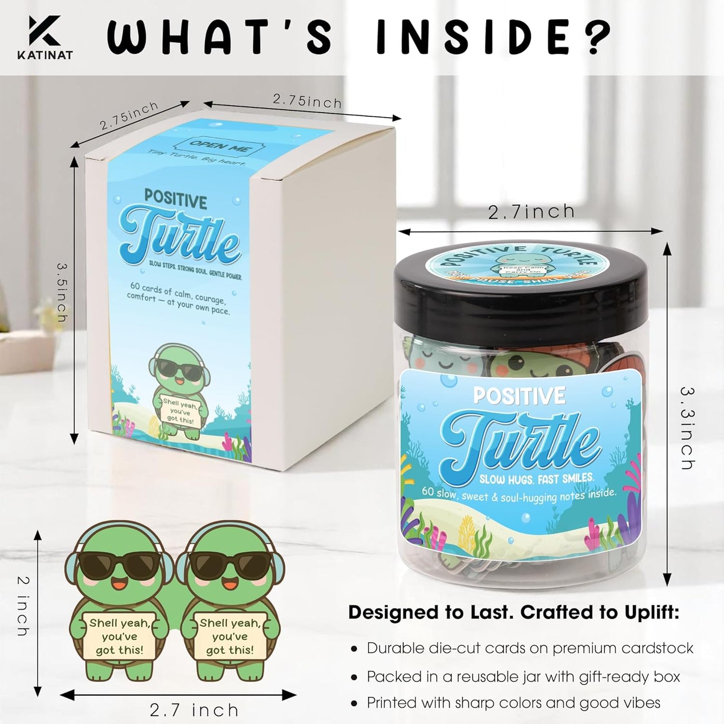 Positive Turtle Jar – 60 Funny Emotional Support Affirmation Cards, Sea Turtle Gifts for Women, Teens, Tweens, Girls, Turtle Decor, Trendy Teen Girl Stuff, Back to School Gifts, Teachers Gift