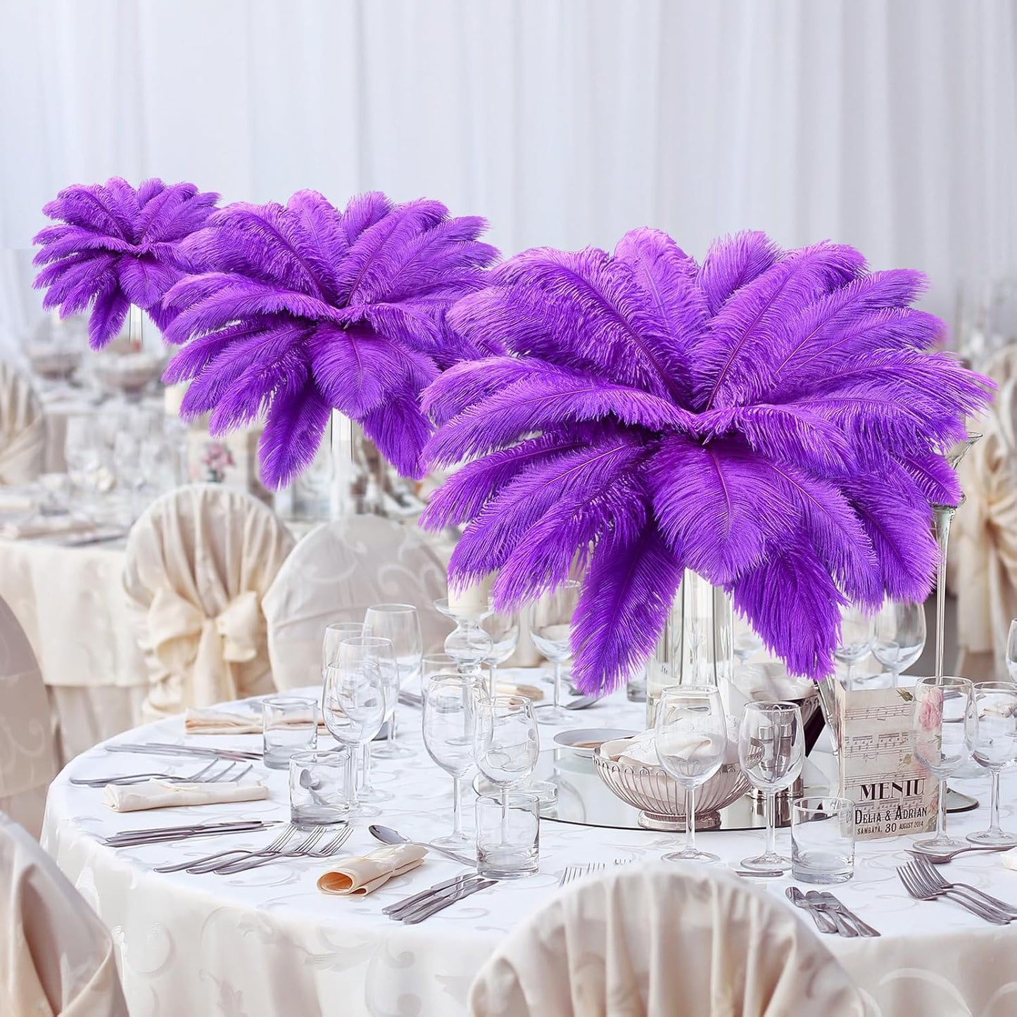 Maitys 90 Pcs Large Natural Ostrich Feathers Bulk 14-16 Inch (35-40cm) 12-14 Inch (30-35cm) 10-12 Inch (25-30cm) Ostrich Feathers Plumes for Centerpieces Wedding(Purple)