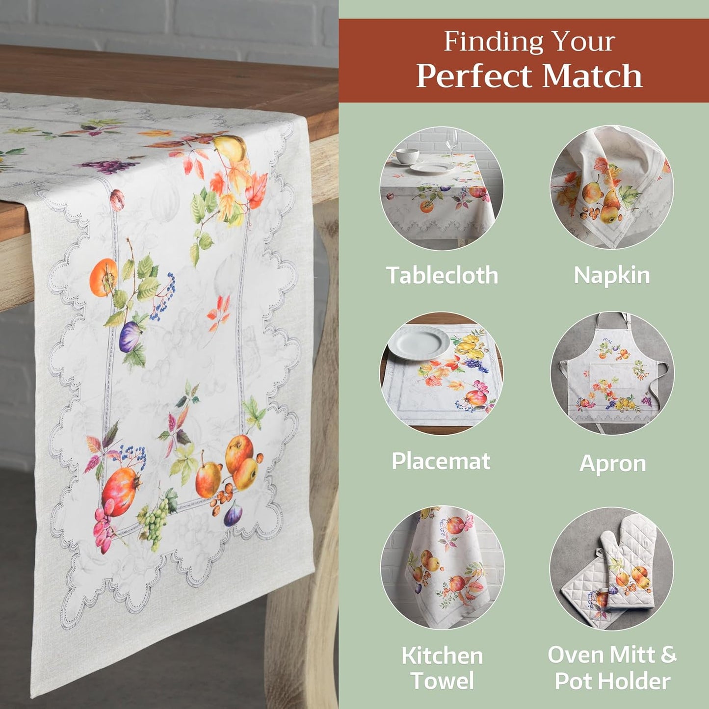 Maison d' Hermine Table Runner 100% Cotton Single Layer Table Runners 72 inches Long for Thanksgiving Christmas Decorations Home Kitchen Dining Party Wedding (Fruit D'Hiver, 14.5" x 72")