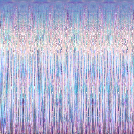 GOER 3.2 ft x 6.5 ft Metallic Tinsel Foil Fringe Curtains Party Photo Backdrop Party Streamers for Mermaid Birthday Party Decorations(1 Packs,Neon Blue)