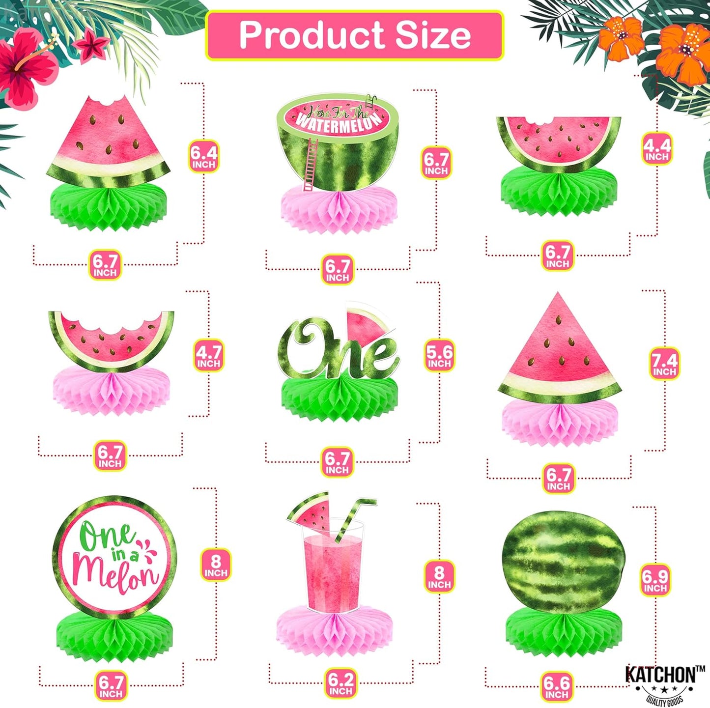 KatchOn, One In A Melon Centerpieces – Pack of 9 | One in a Melon Party Decorations | Watermelon Birthday Decorations, Watermelon Centerpieces for Tables for Birthday, Baby Shower, Summer Party Decor