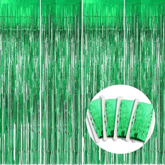 BEISHIDA 4 Pcs Green Door Streamers Tinsel Curtain Party Streamers Backdrop Fringe Foil Wall Background for Birthday Halloween Christmas Wedding Party Decoration(3.28 ft x 6.56 ft)