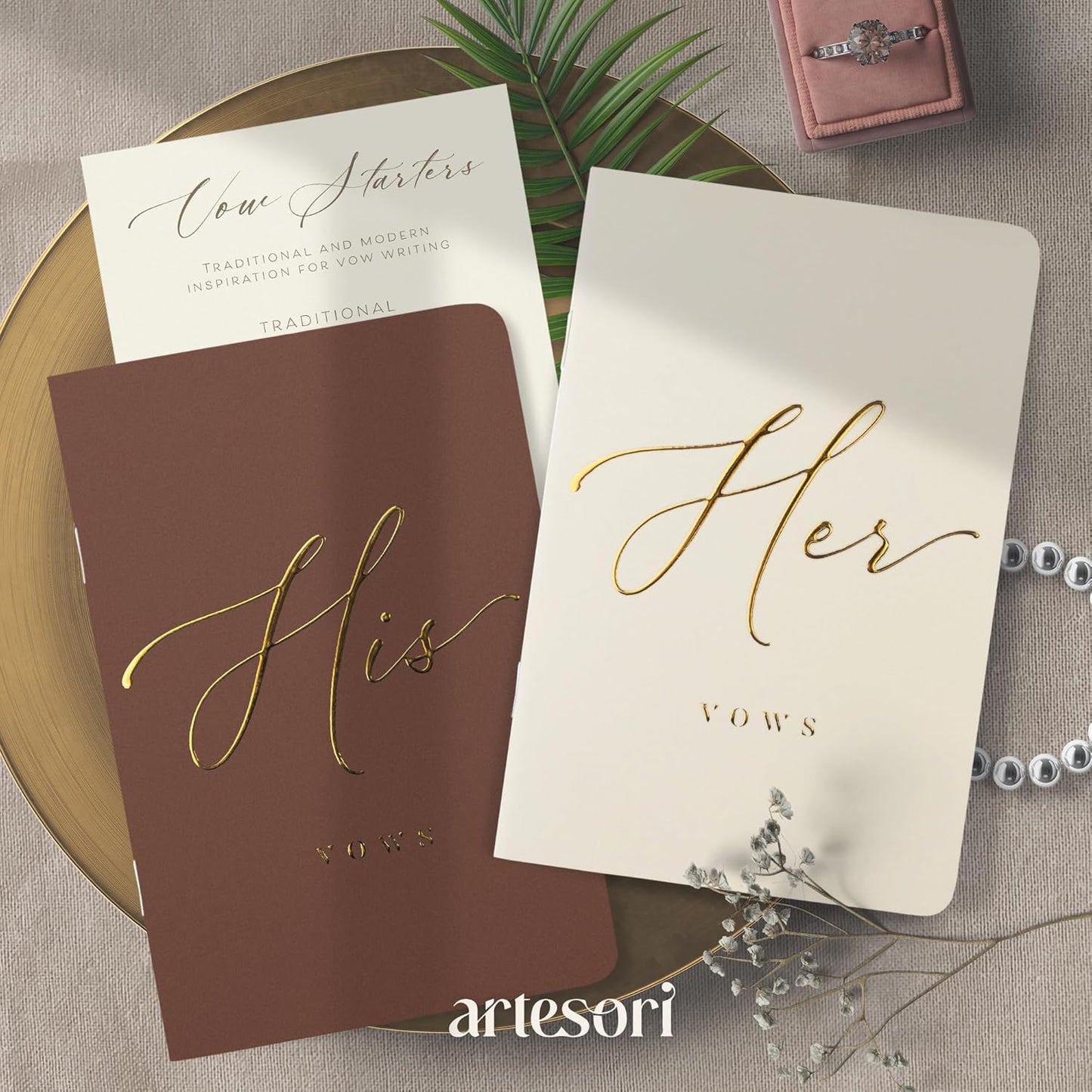 ARTESORI Wedding Vow Books His & Hers - Wedding Registry Gifts Ideas for Bride & Groom, Vow Books for Wedding - Soft-Touch, Gold-Foiled, 28 Lined Pages Vow Book for Her & Him [Ivory & Terracotta]