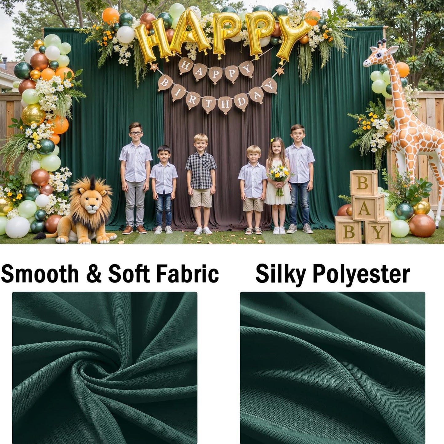 30ftx10ft Wrinkle Free Hunter Green Backdrop Curtains for Party Background, 6 Panles Silky Green Photo Backdrop Drapes Back Drop Cloth for Wedding Birthday Photography Baby Shower Decor