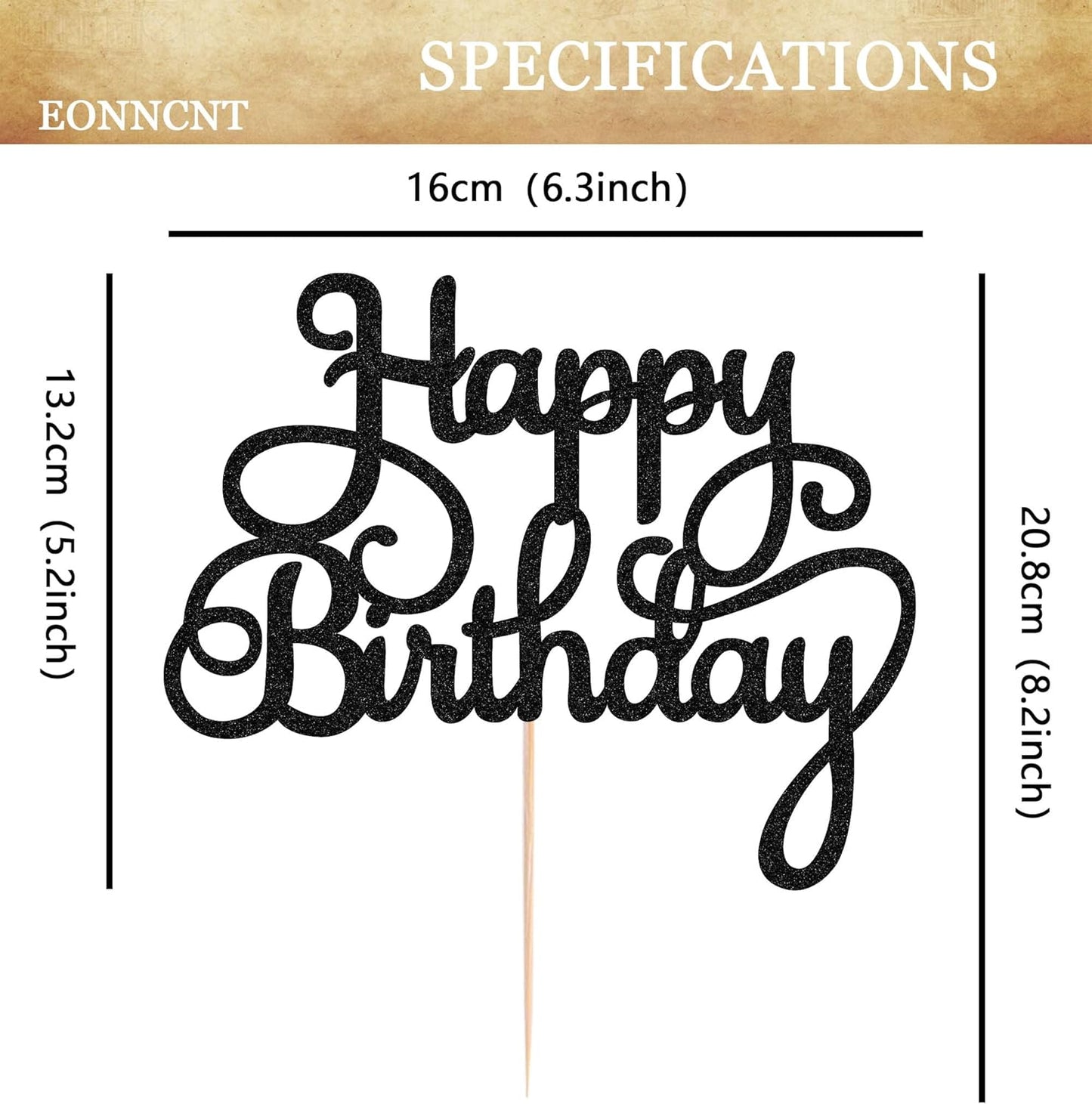 Happy Birthday Cake Topper - Black Glitter Birthday Party Cake Decoration Supplies - Happy Birthday Cake Decor, for Anniversary/Birthday Party Supplies Photo Booth Props