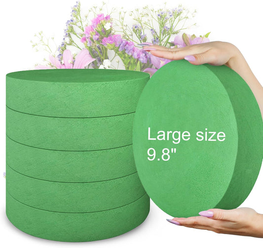 Max Shape 6 Pcs Floral Foam Round Blocks, Large Wet and Dry Green Foam for Artificial and Fresh Flower Arrangement,Flower Foam Blocks for Wedding Party Decorations (9.8 Inch)
