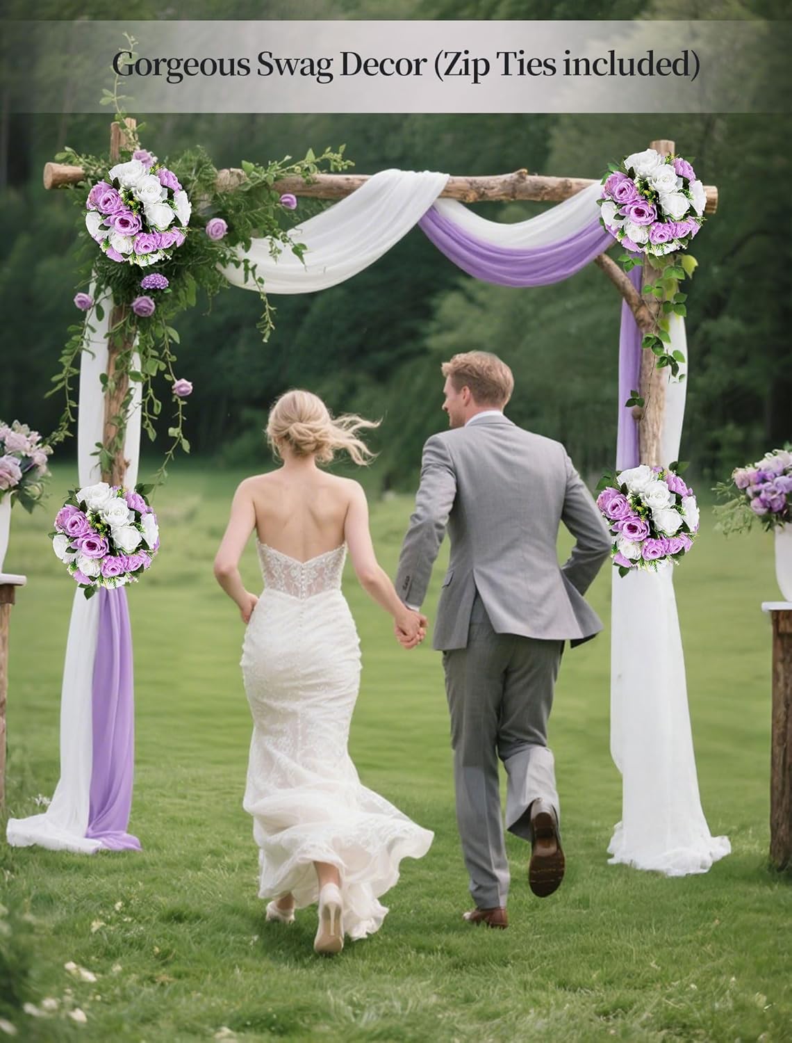 BLOSMON Purple Flowers Ball for Centerpieces: 6 Pcs Fake Lilac White Roses Flowers for Wedding Dinning Table - Faux Silk Kissing Bouquet with Base Floral Arrangement for Home Party Event Decor