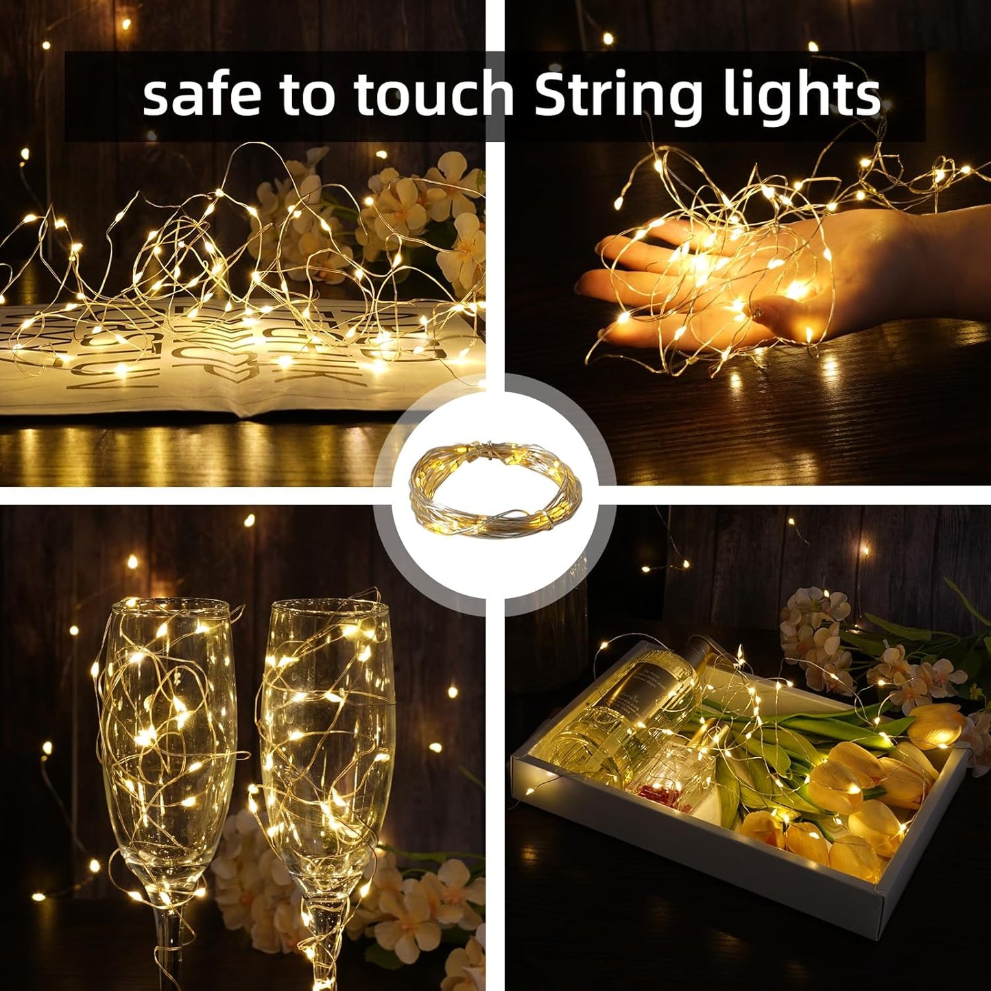 Wine Bottle Lights - 4 Pack Rechargeable Battery Operated 140mAh 20 LED Bottle Stoppers，8 Light Modes Switching,Perfect for Christmas, Weddings, Halloween, and More(Warm)