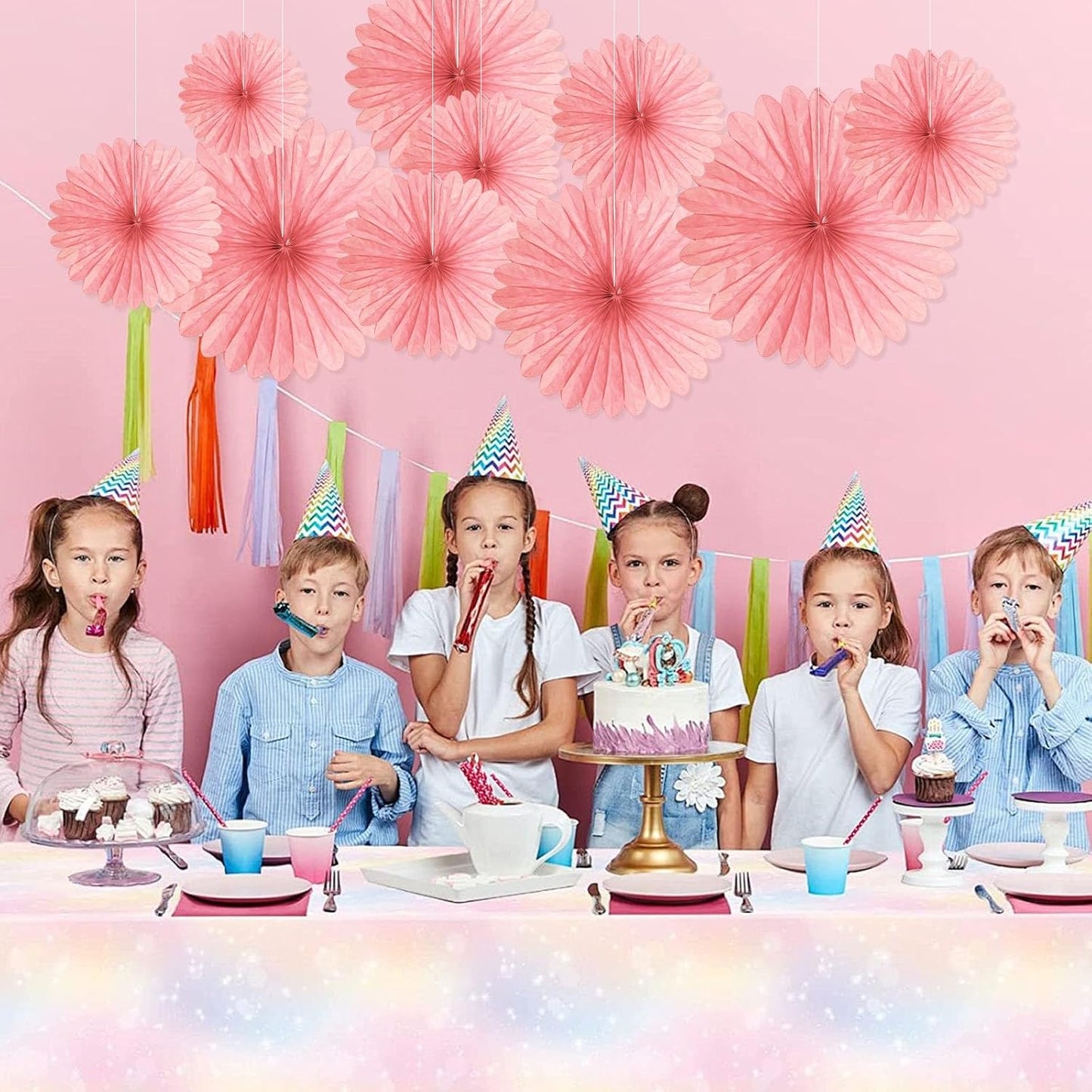 20 Pcs Light Pink Hanging Paper Fan, Hanging Honeycomb Round Paper Fans for Weddings, Birthdays, Christmas, Baby Showers, Classroom, Events Ceiling Party Supplies Decorations