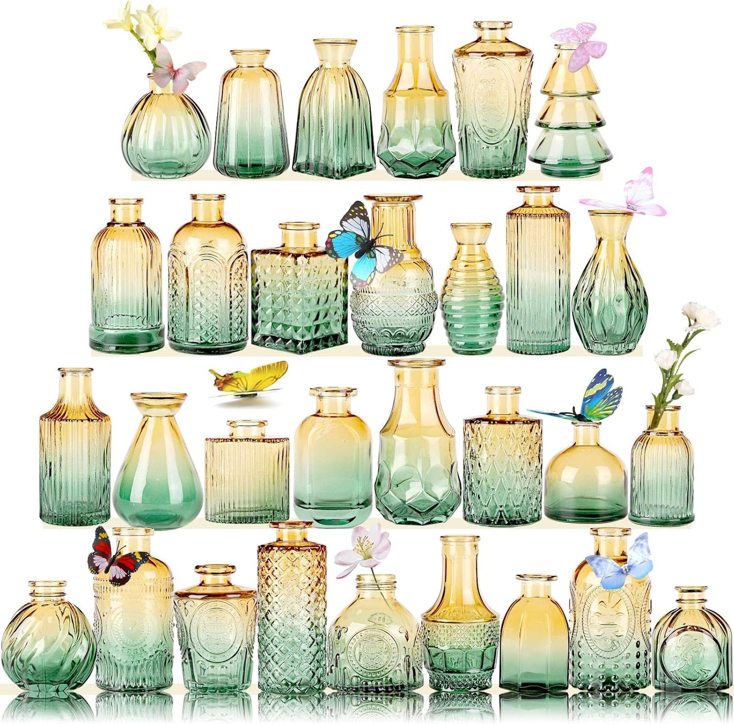 Glass Bud Vases in Bulk Set of 30 Pcs,Small Glass Vases for Flowers as Wedding Centerpieces for Tables,Clear Flower Vases Suitble for Wedding Decorations,Home Decor (Brown Green, 30 pcs)