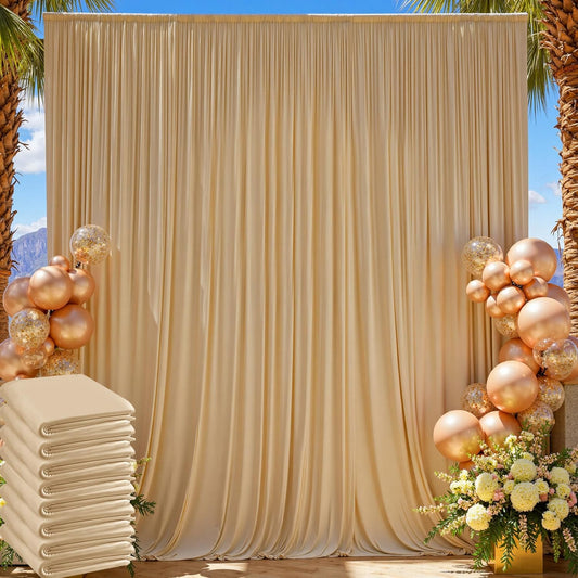 60×12 ft Wrinkle Free Beige Backdrop Curtain for Wedding Parties, 12 Panels 5×12ft Long Silky Polyester Photo Backdrop Drapes for Birthday Baby Shower Photography Stage Evnets Background Cloth