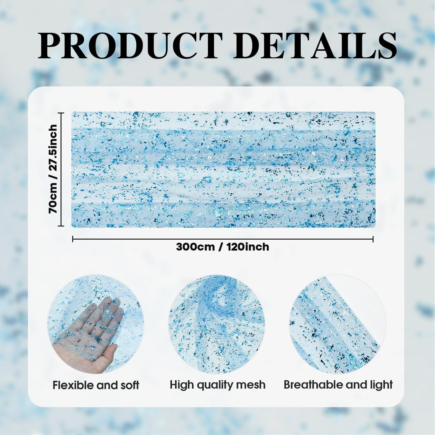 Artoid Mode 3PCS Light Blue Gauze Table Runner 120 Inch 10FT, Glitter Metallic Foil Sheer Dining Wedding Anniversary Holiday Table Decor for Home Party