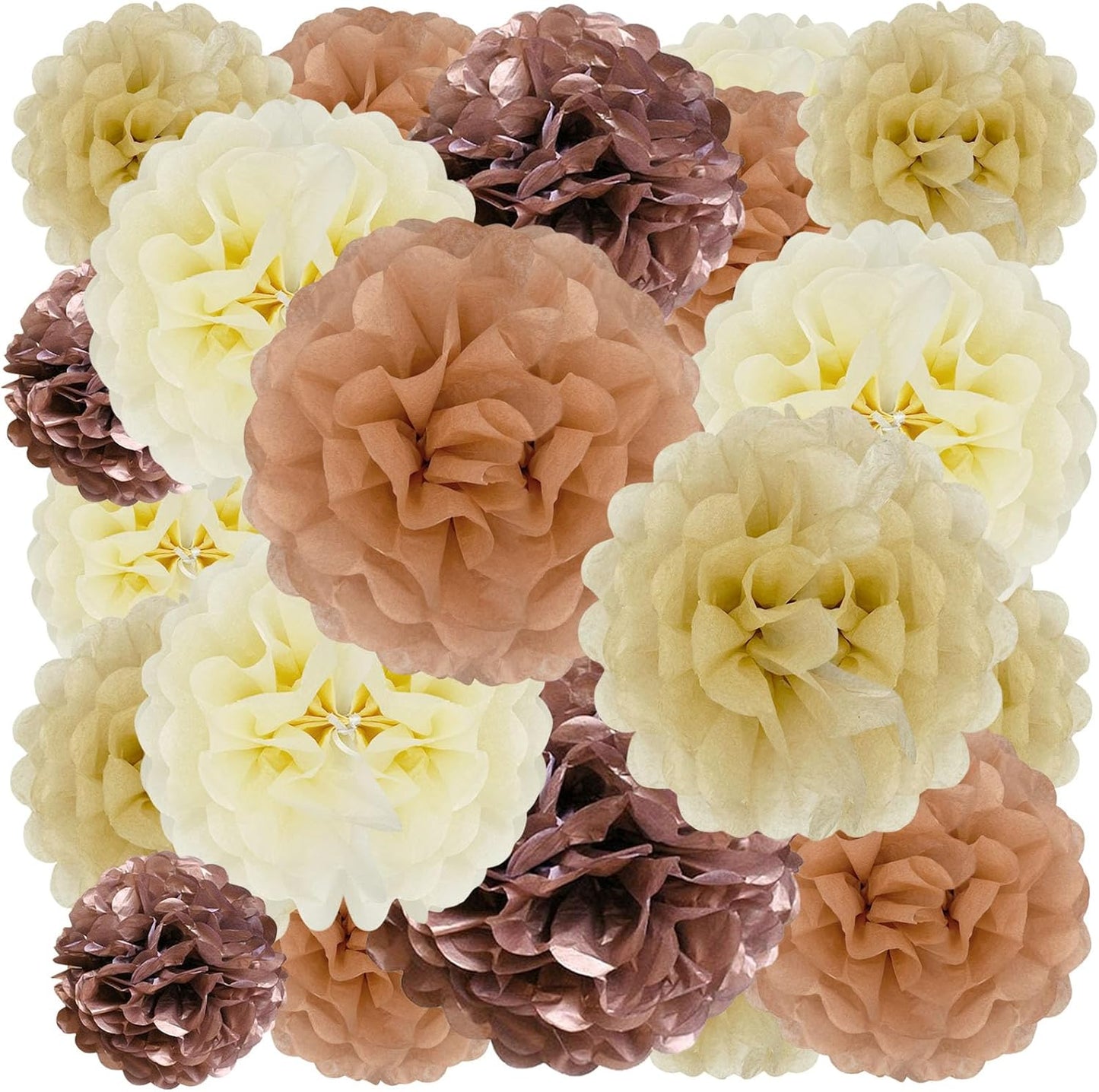 Tissue Paper Pom Poms, Ivory Khaki Rose Gold Nude Pink Tissue Paper Flowers, Hanging Flower Balls for Weddings Fiesta Parties Birthday Baby Showers Classroom Decoration (20Piece Set-6/10/12/14Inch)