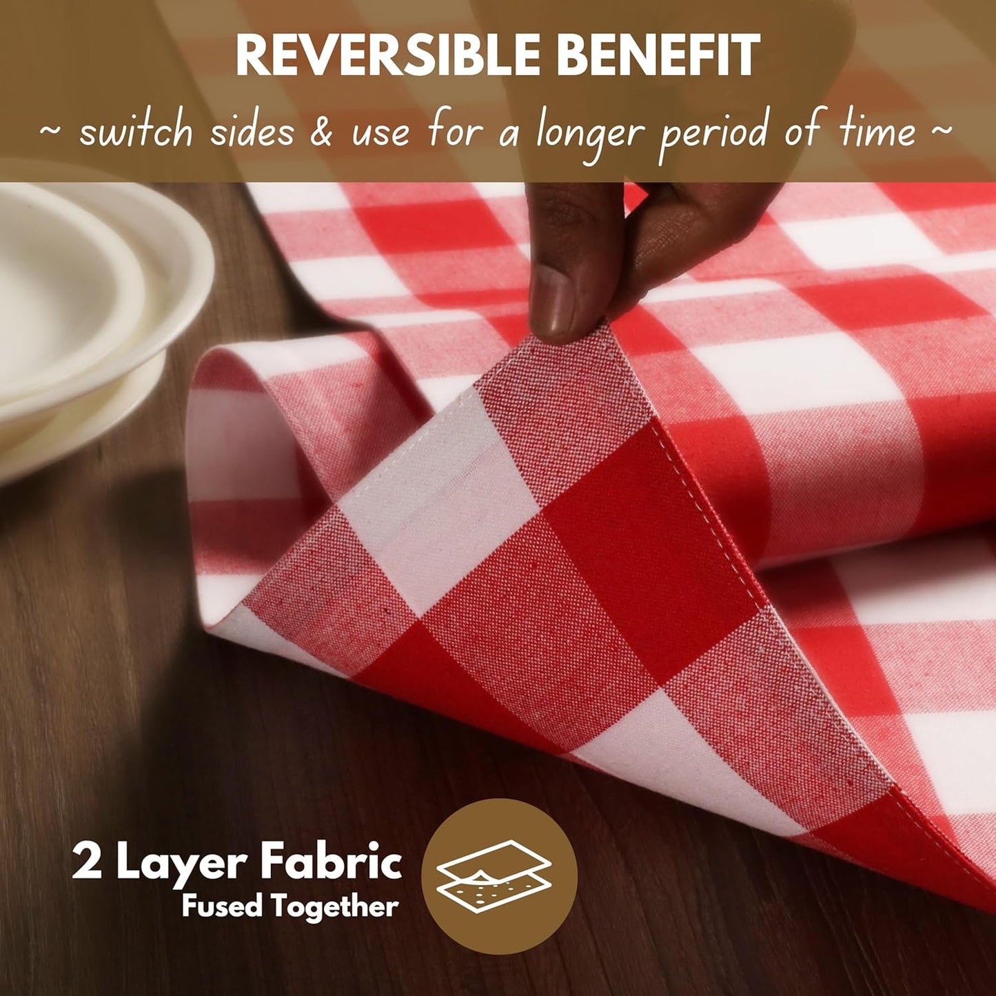 Native Fab Table Runner Buffalo Check Plaid 100% Cotton - 13x72 Inches Kitchen Dining Table Decoration for Indoor Outdoor Farmhouse Home Party Decor - Red and White